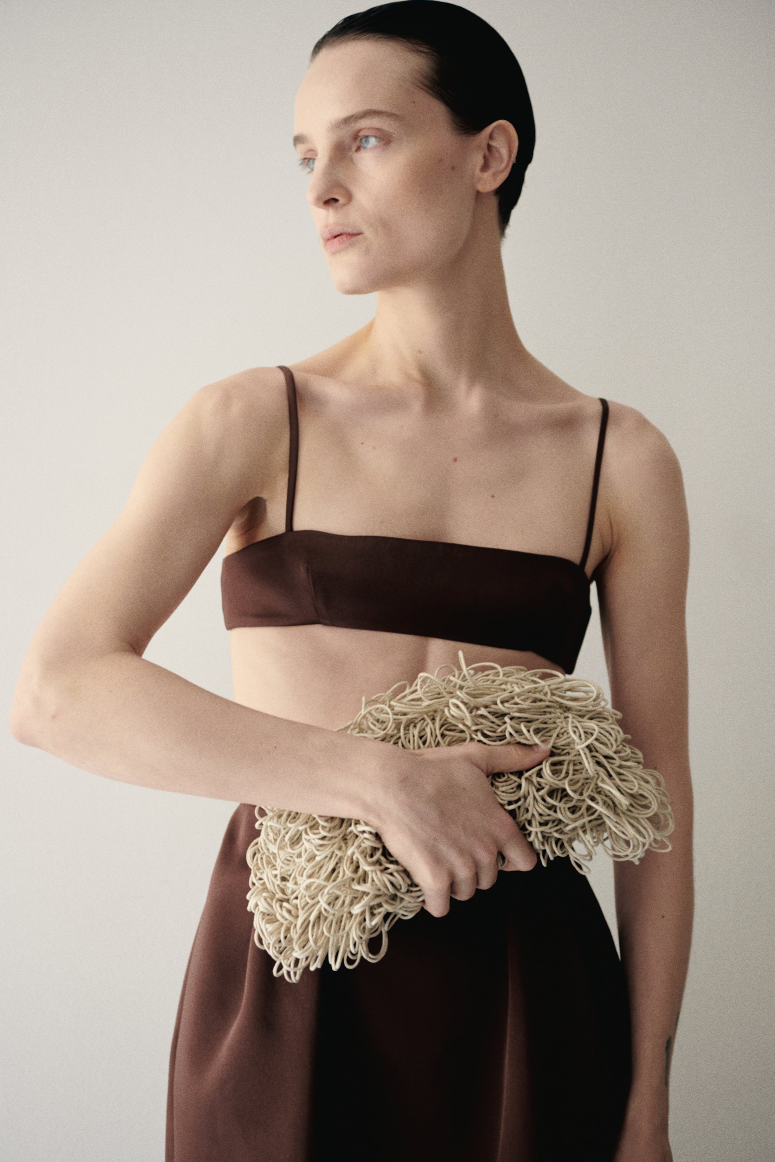 Kırık Beyaz El Örgüsü Küçük Clutch