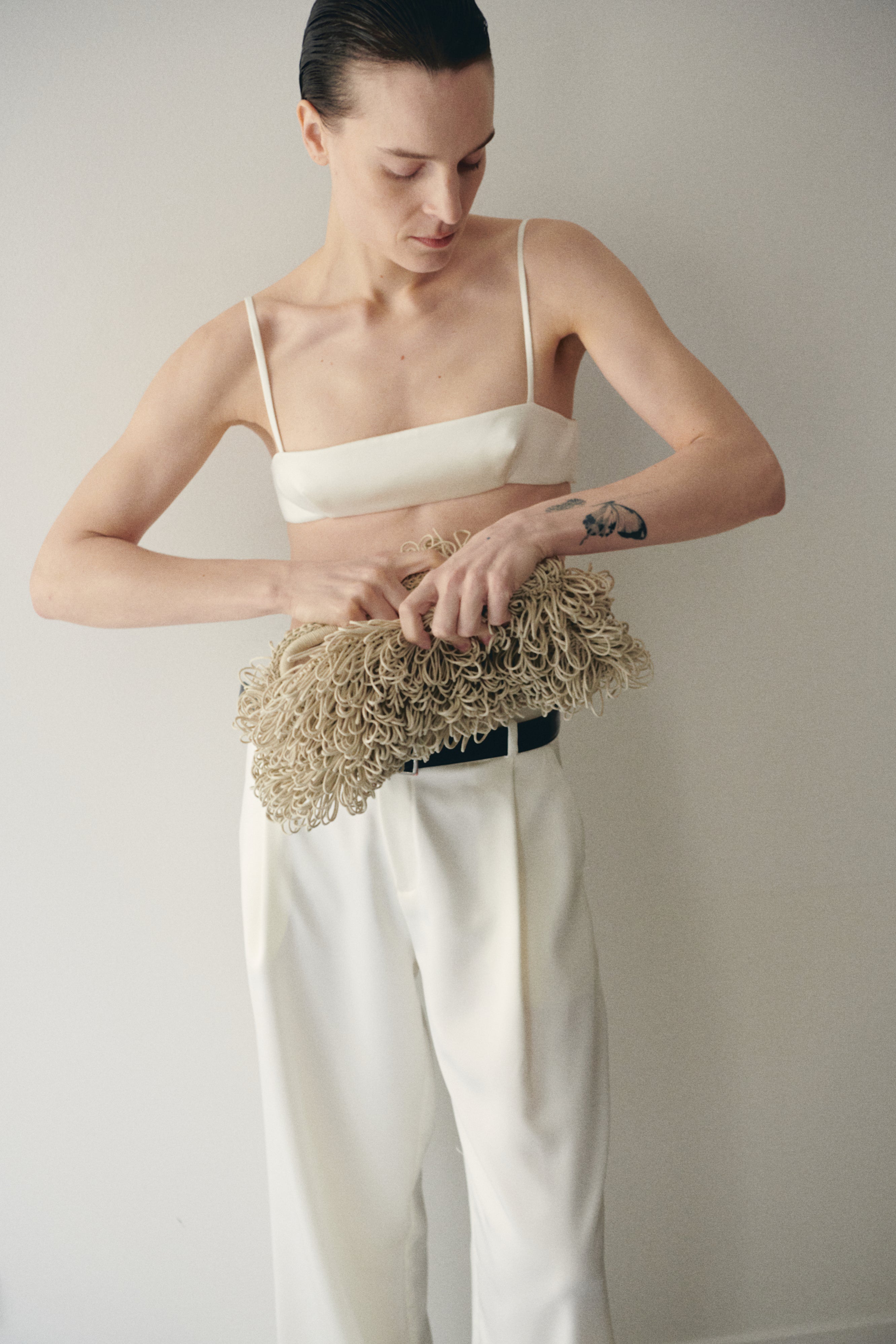 Kırık Beyaz El Örgüsü Büyük Clutch