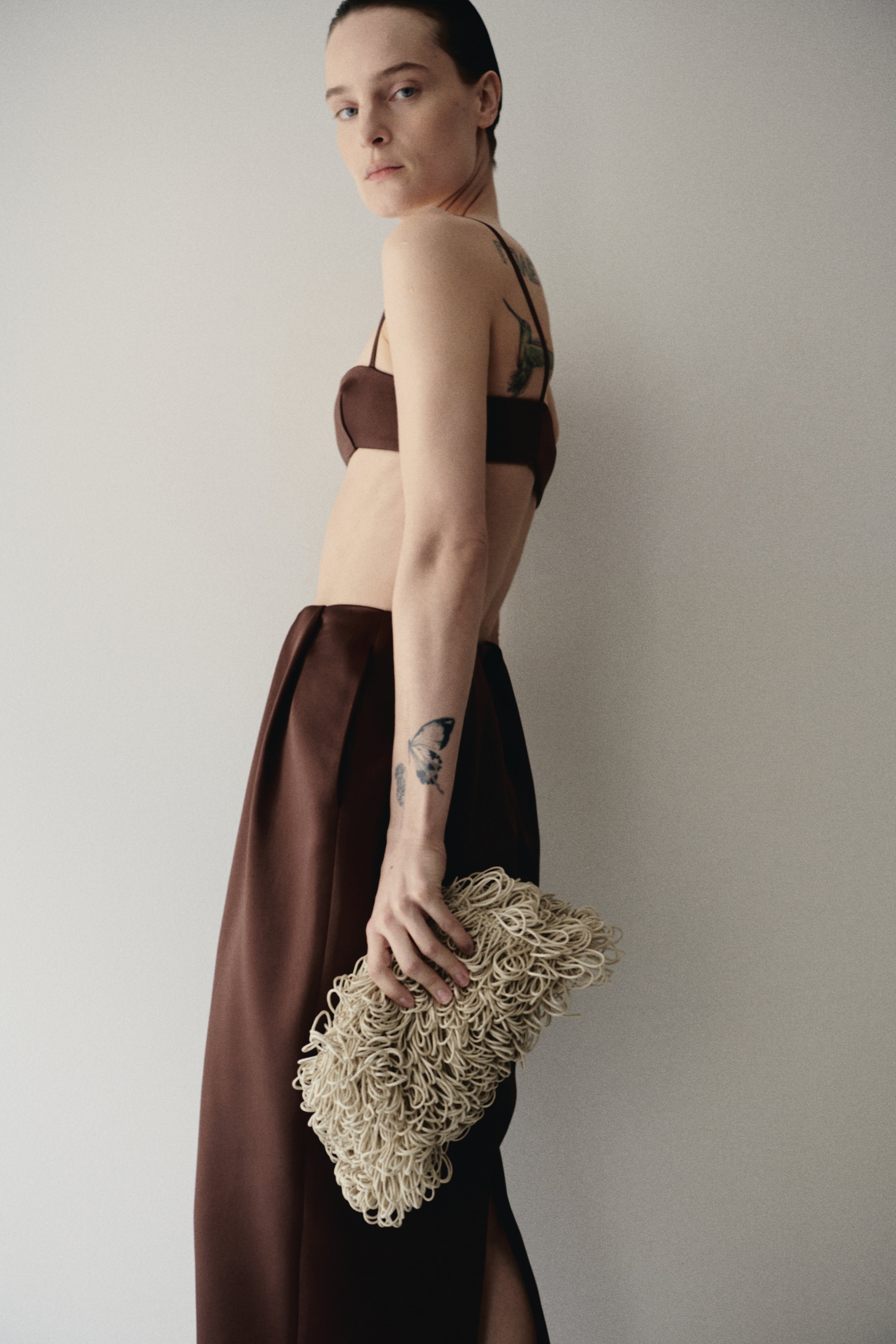 Kırık Beyaz El Örgüsü Küçük Clutch