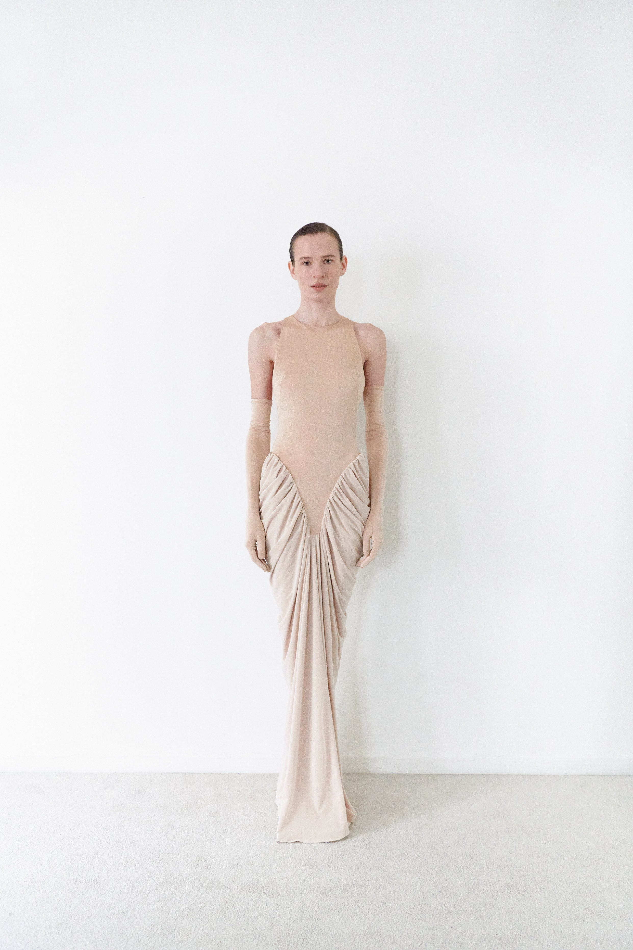 nude halter dress Nude Halter V Neck Scrunch Butt Dress Hot Miami Styles