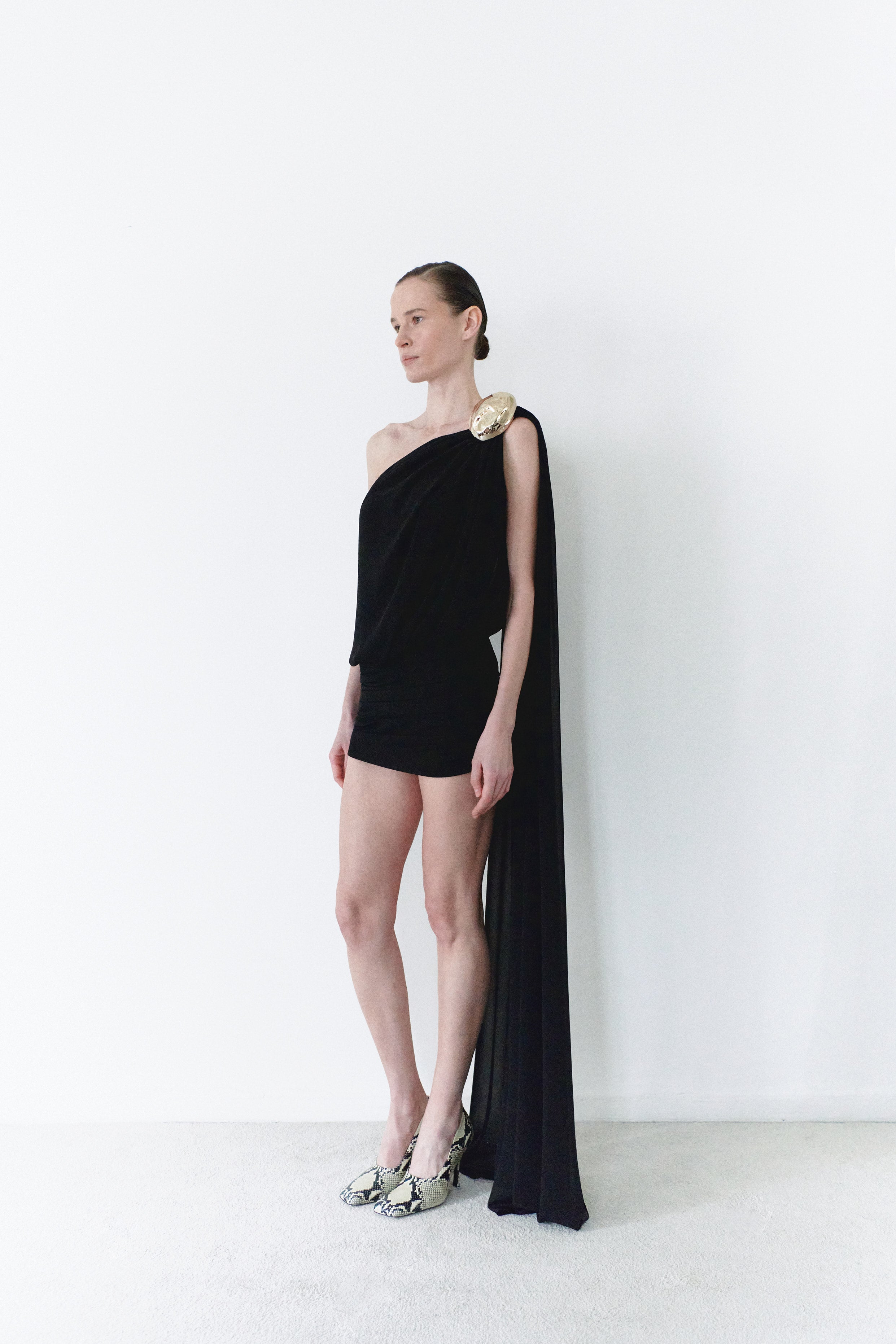 Black Chiffon Dress With Handmade Stone Detail