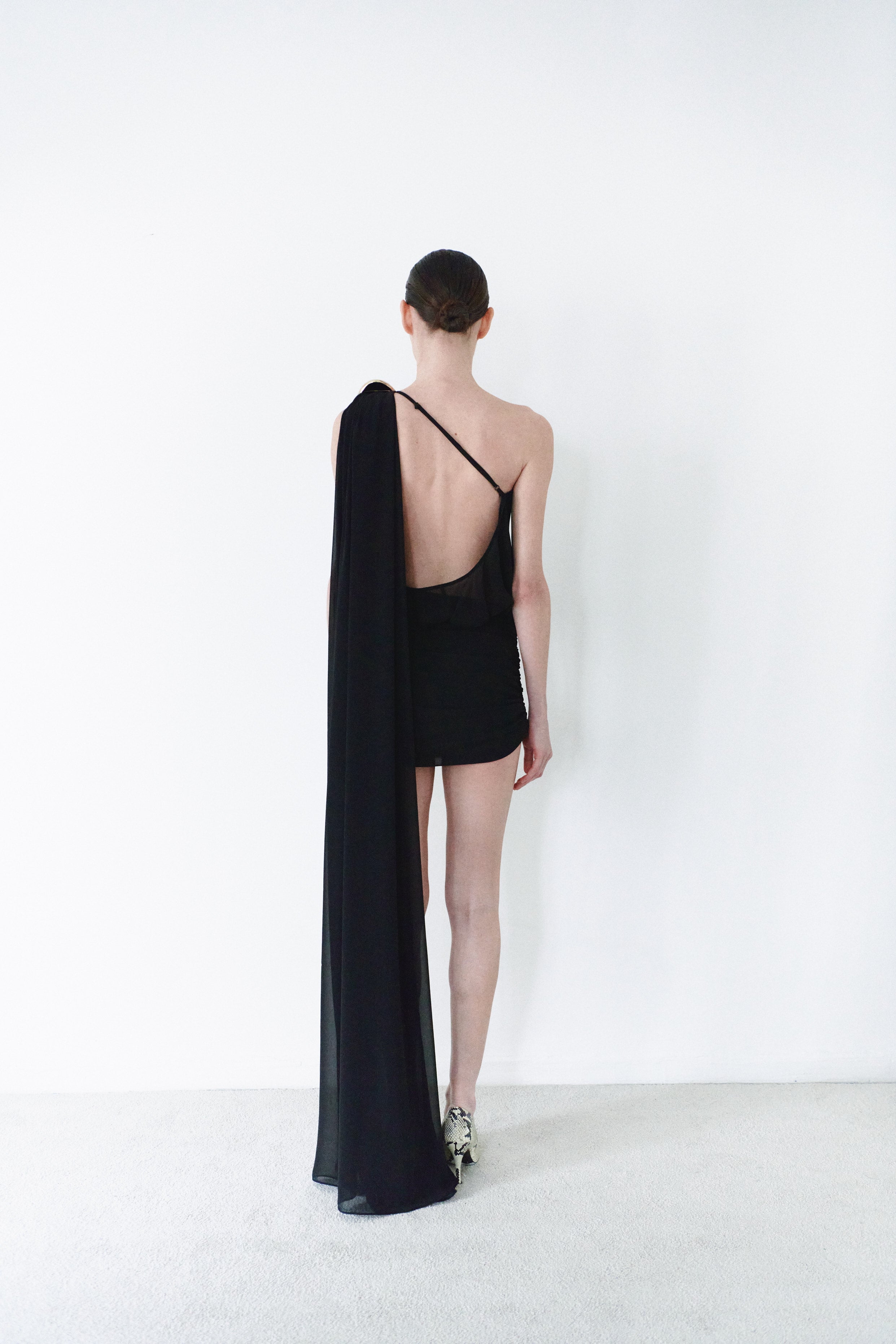 Black Chiffon Dress With Handmade Stone Detail