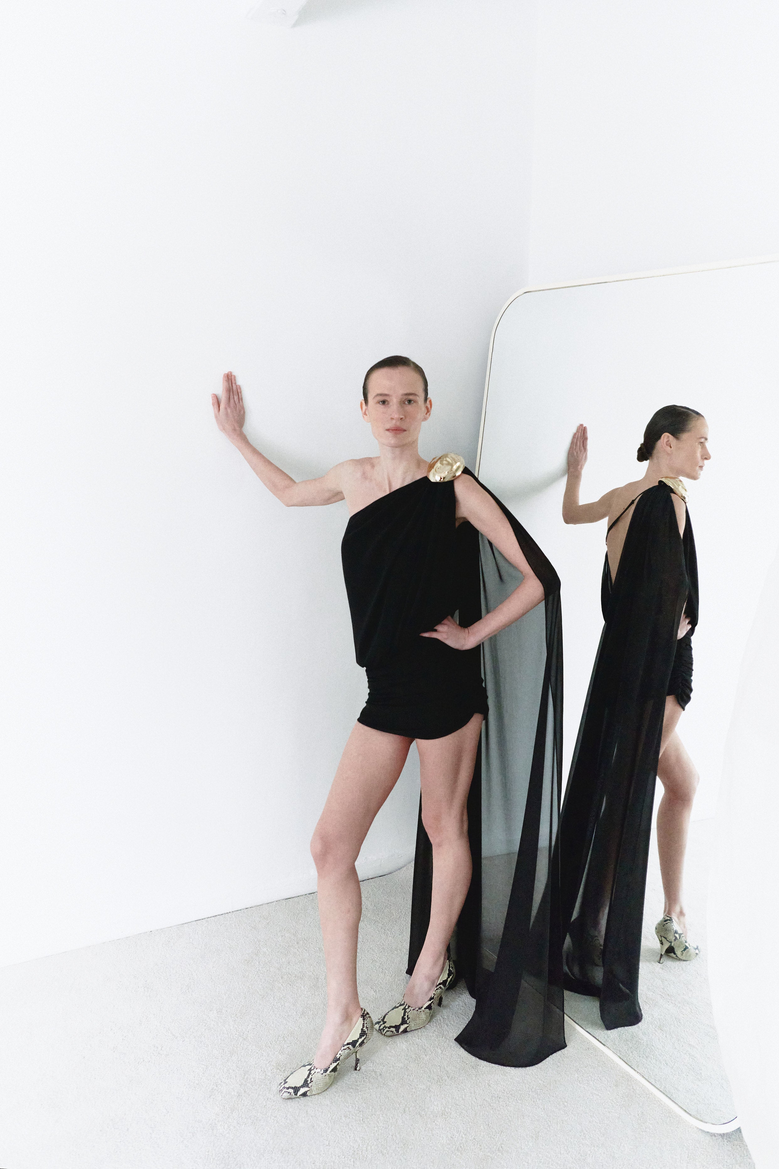 Black Chiffon Dress With Handmade Stone Detail