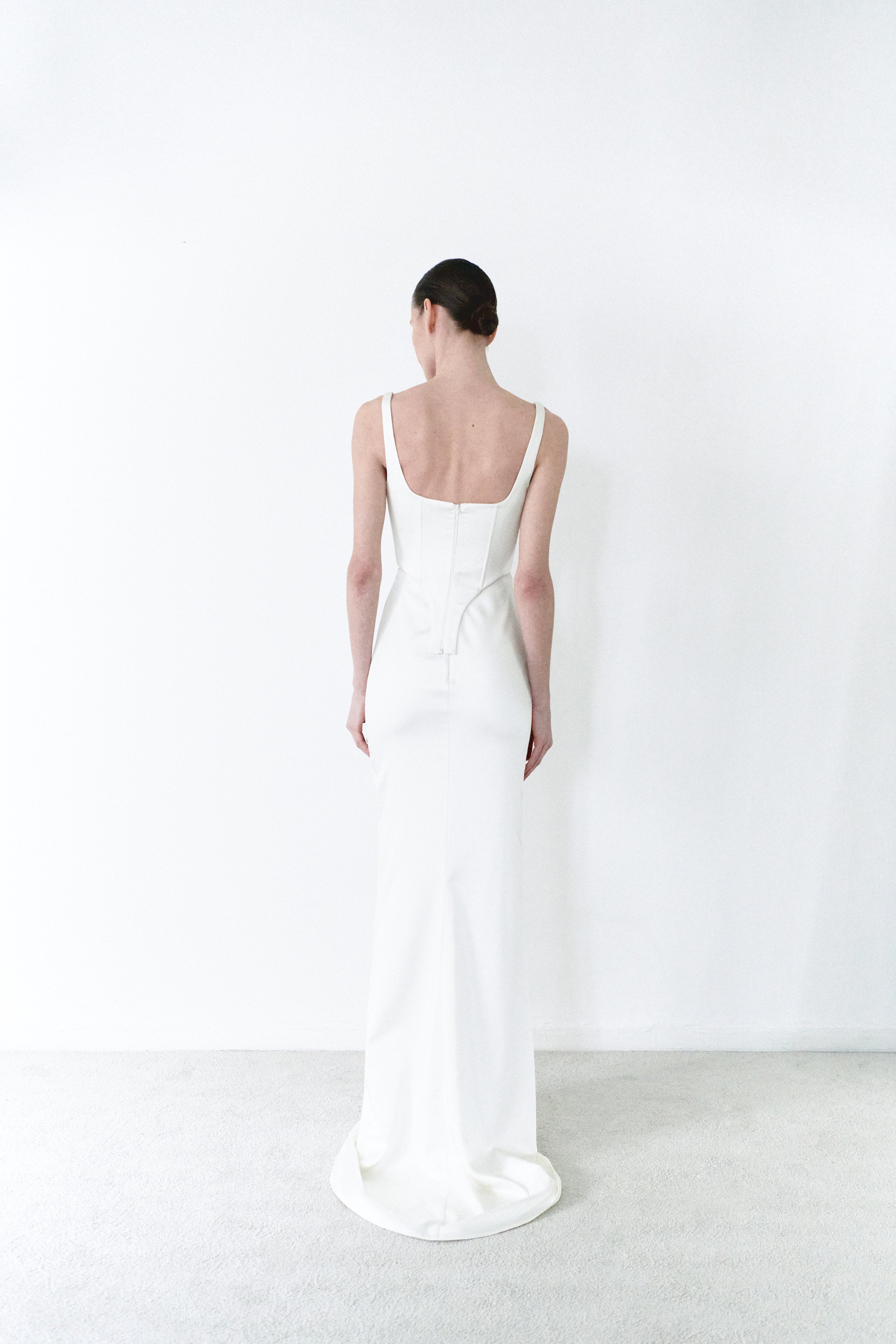 White Satin Corset And Long Draped Skirt Two Piece Set