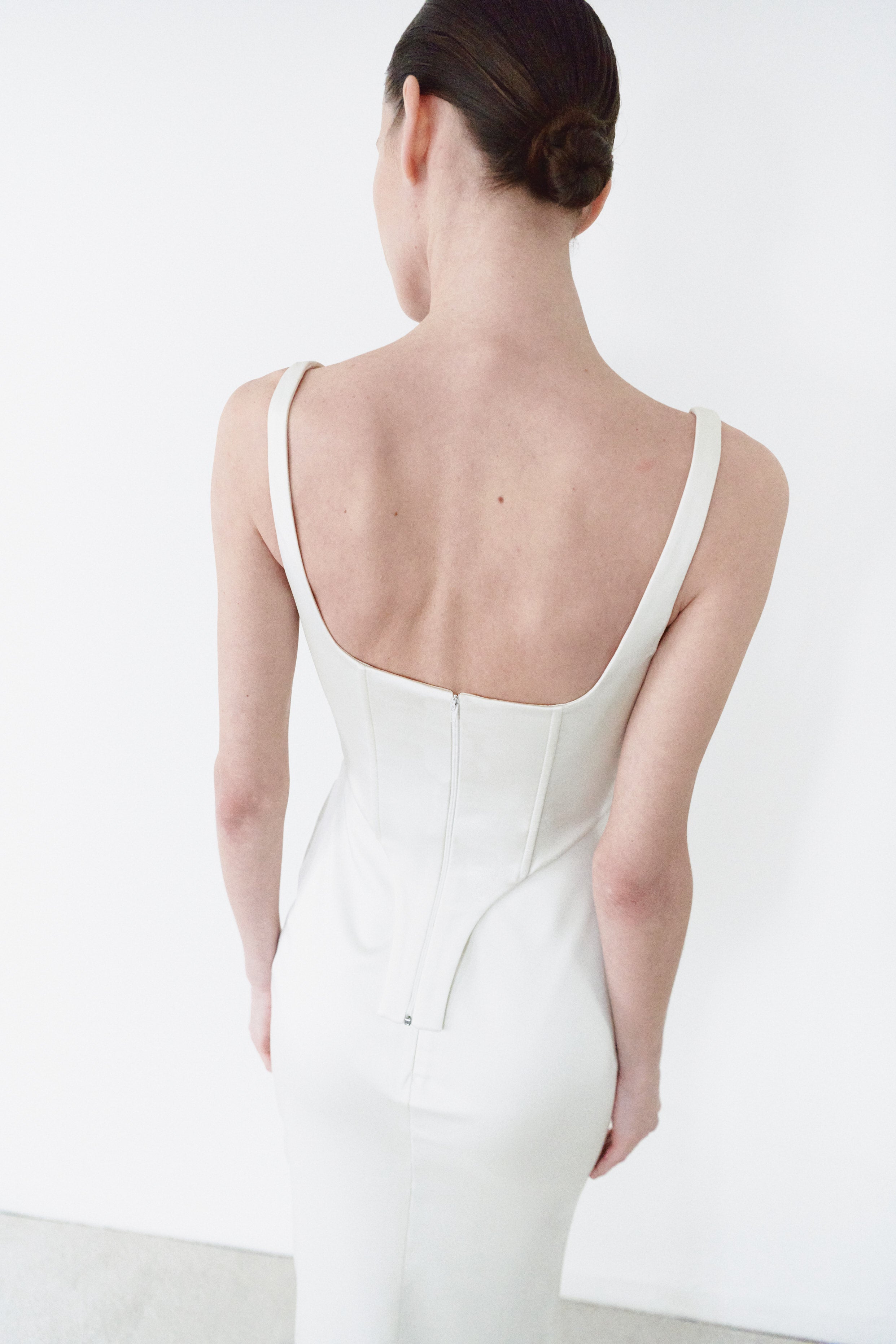 White Satin Corset And Long Draped Skirt Two Piece Set