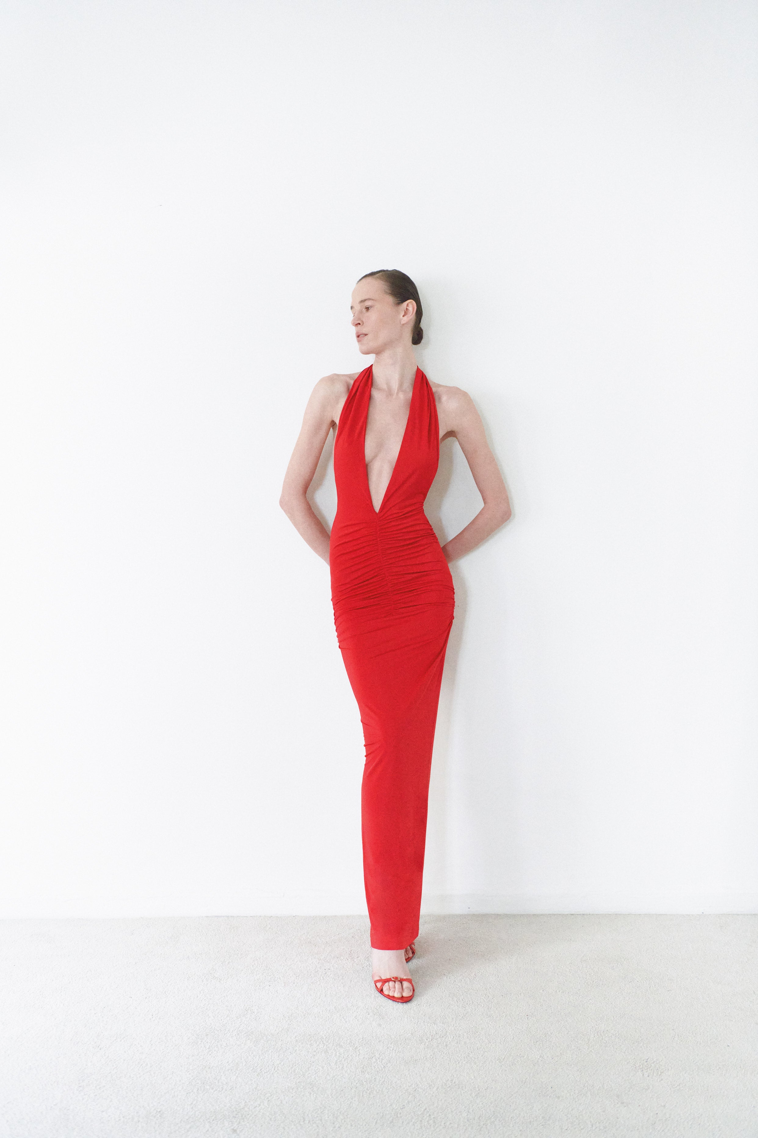 Red Long Draped Dress