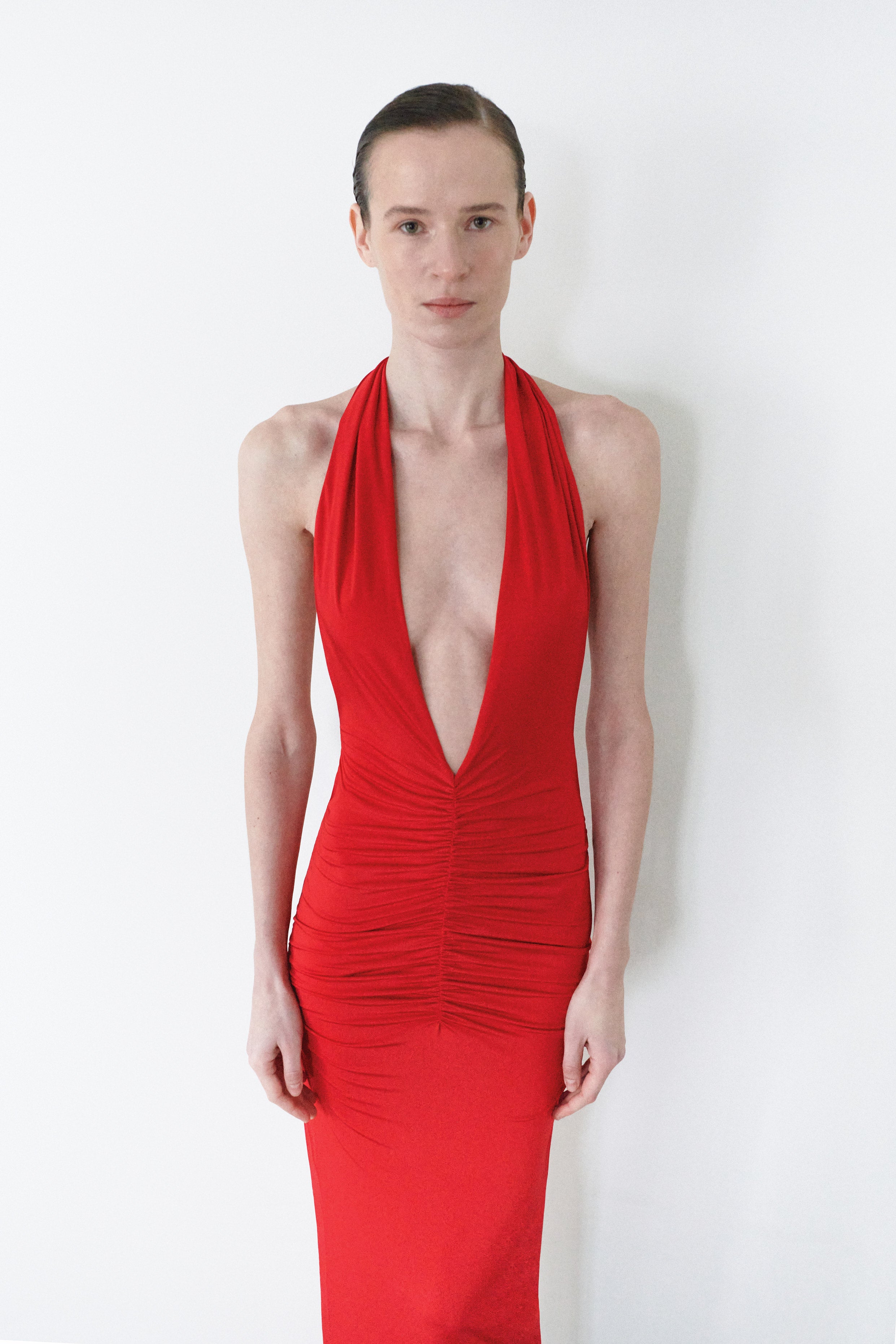 Red Long Draped Dress