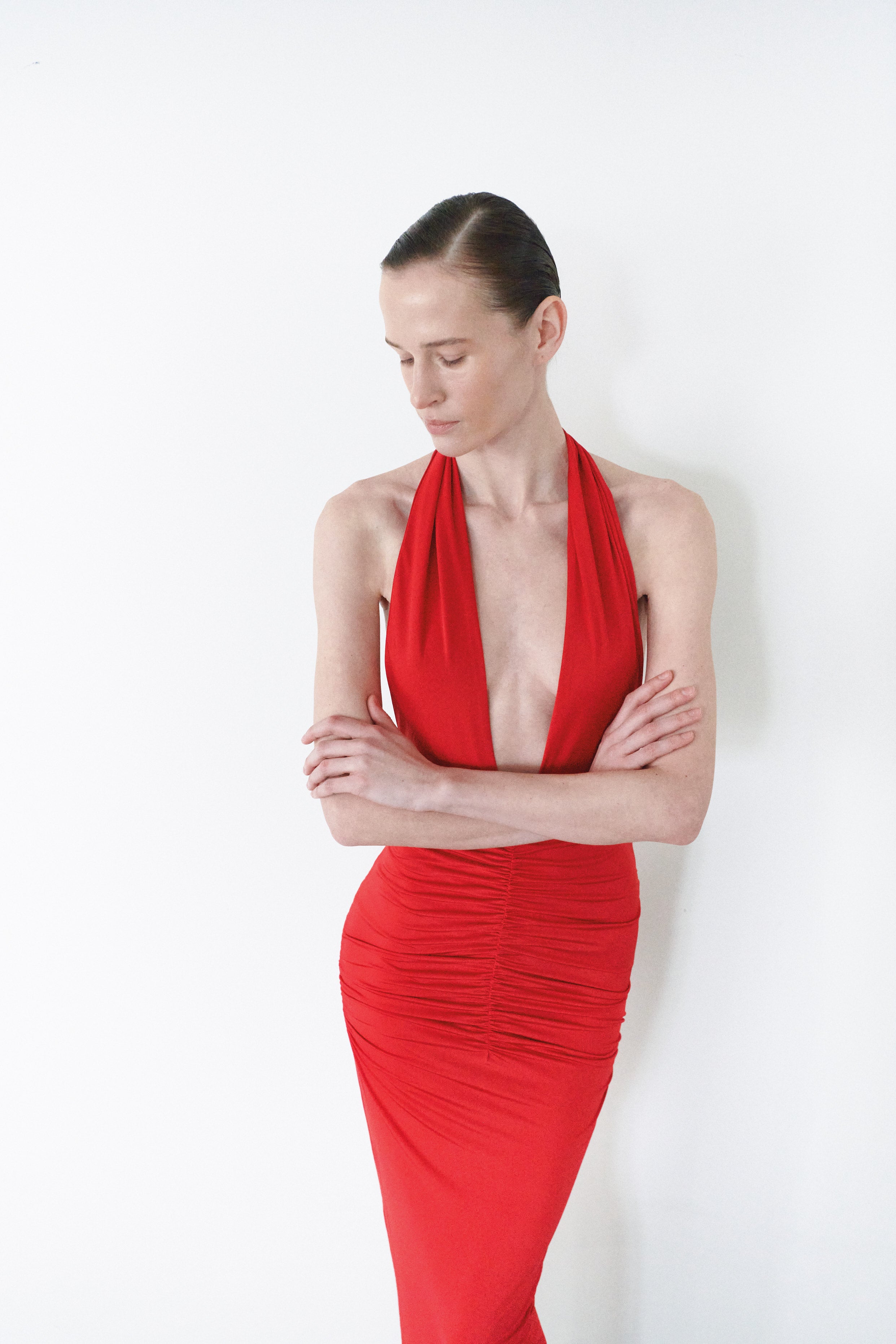 Red Long Draped Dress