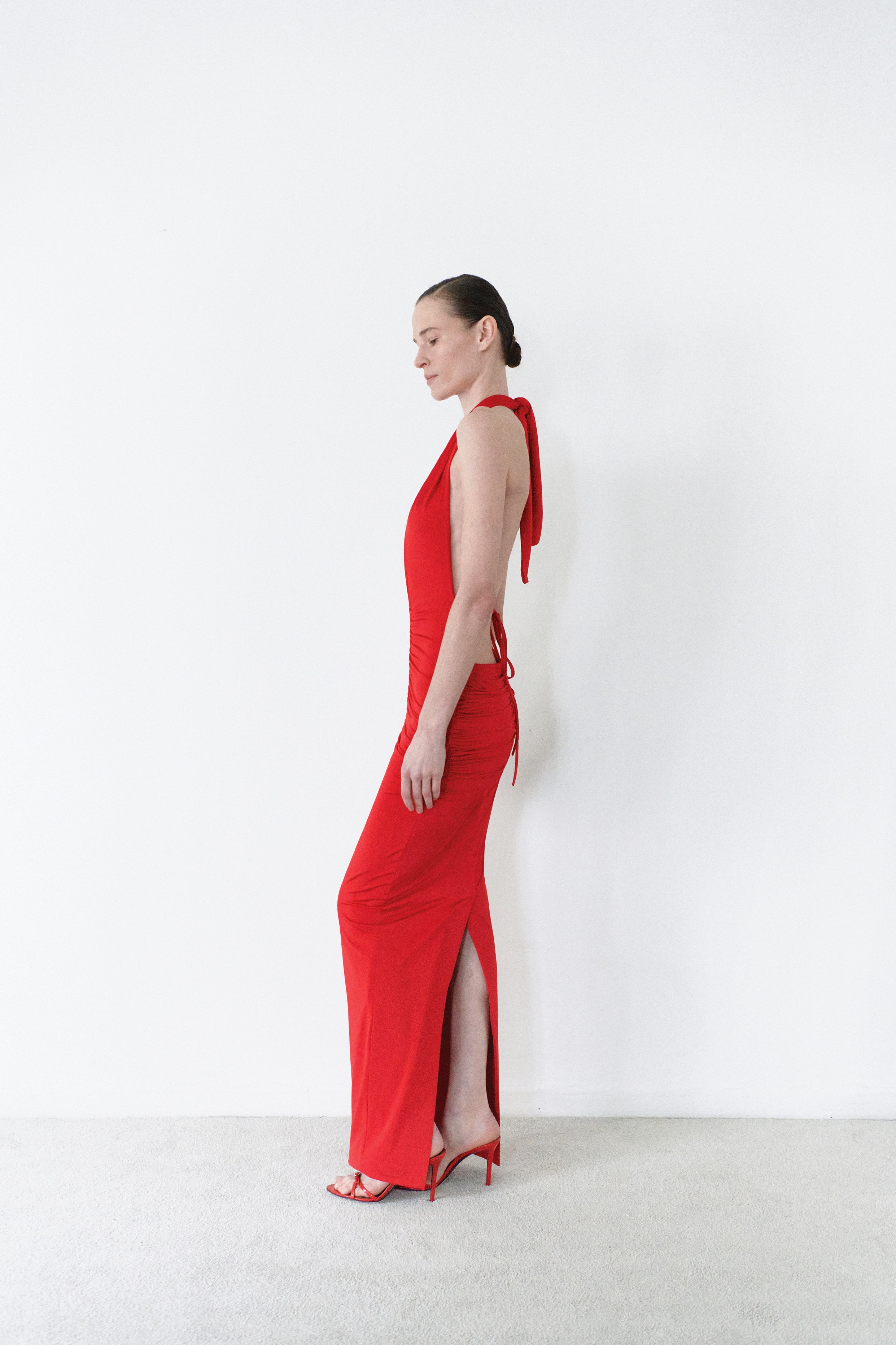 Red Long Draped Dress