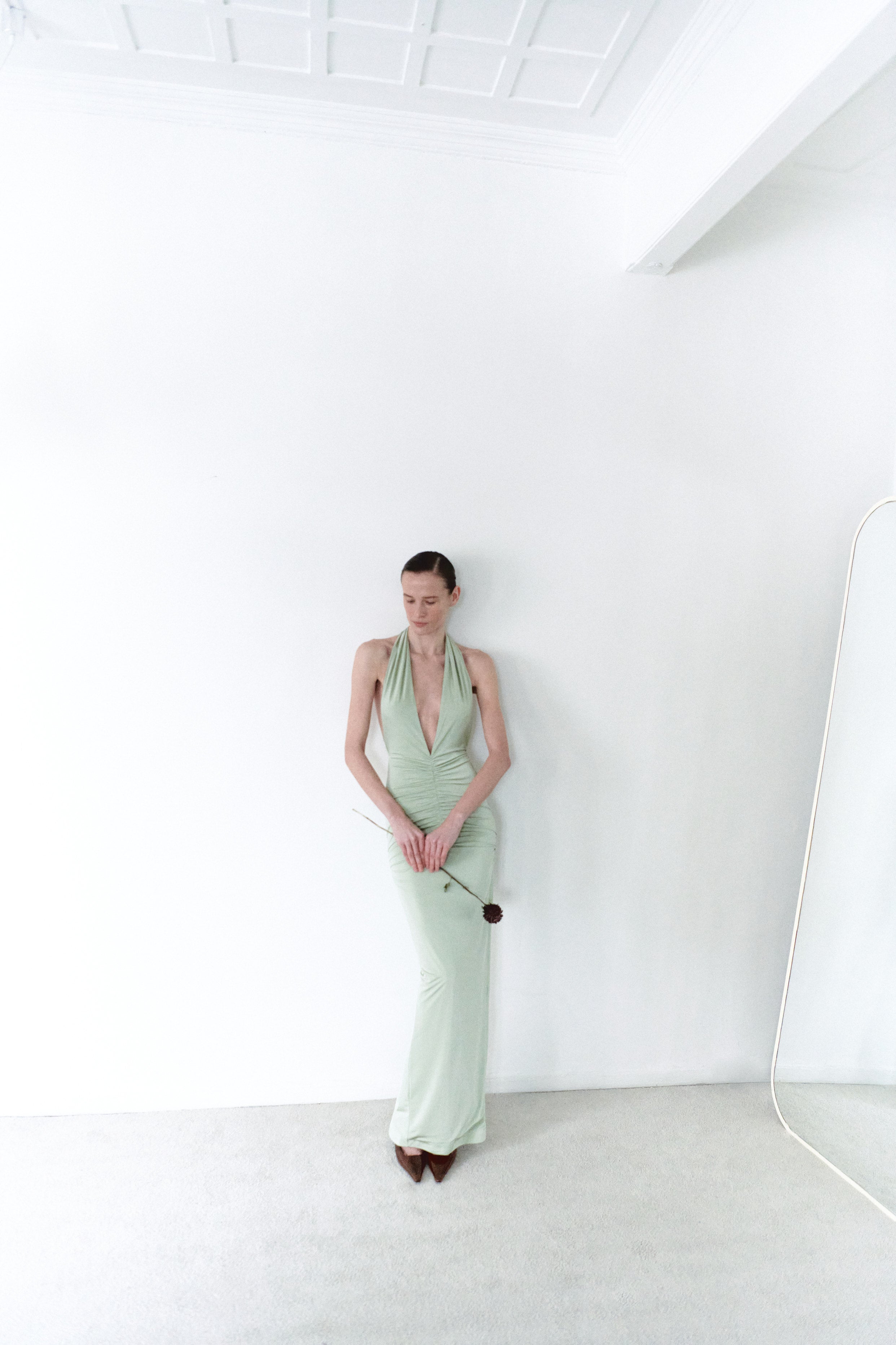 Sage Green Long Draped Dress