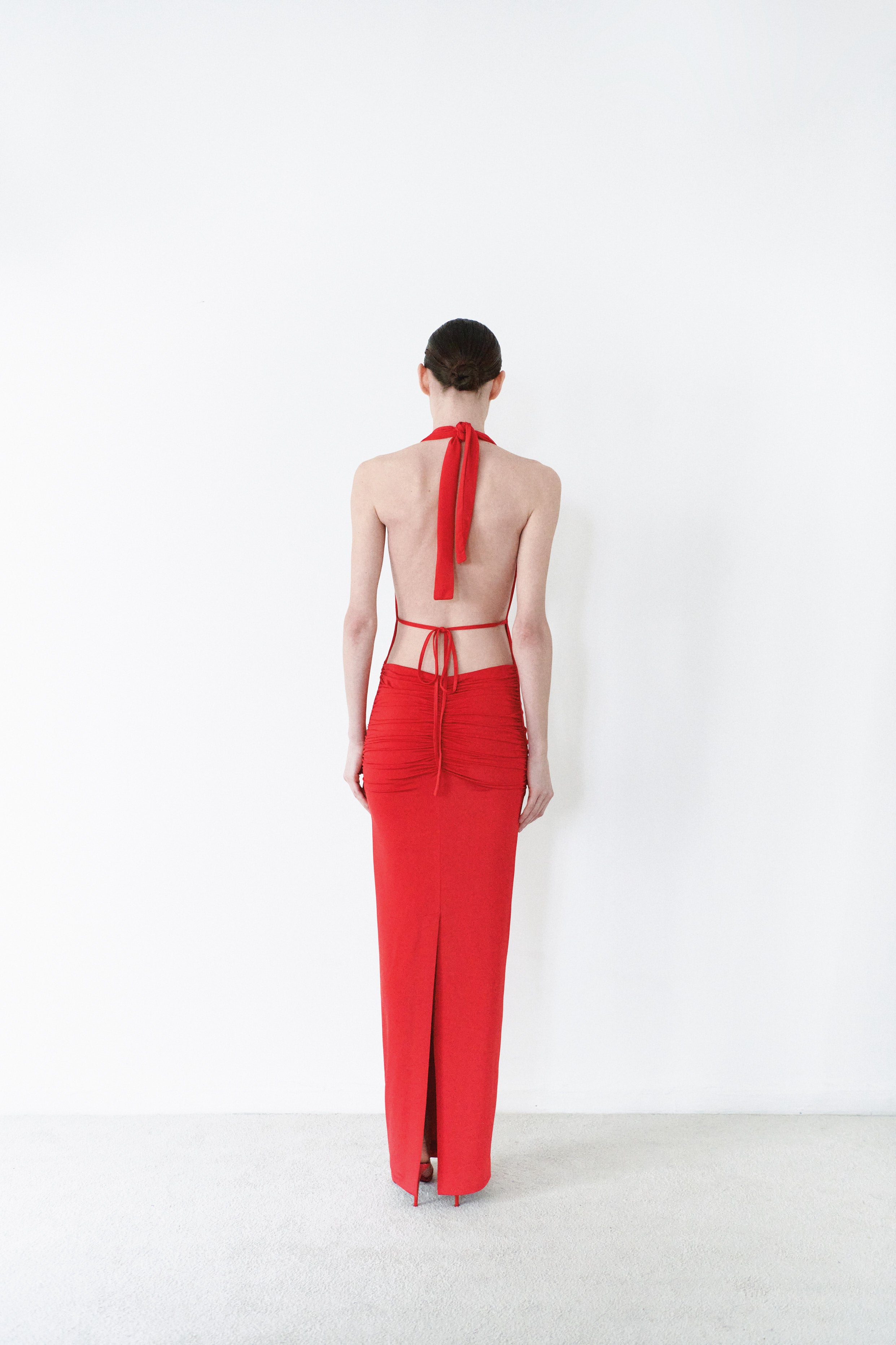 Red Long Draped Dress