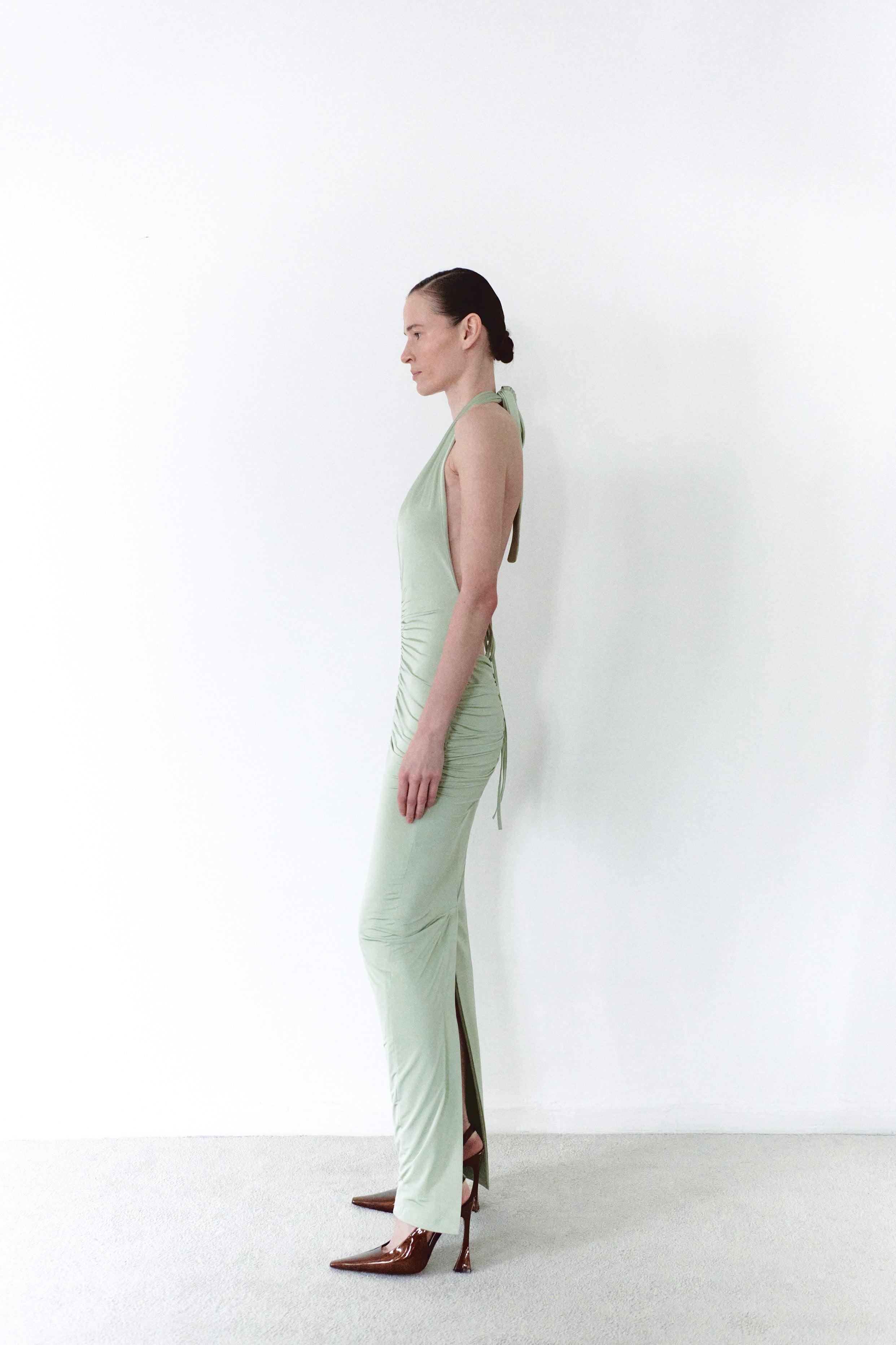 Sage Green Long Draped Dress