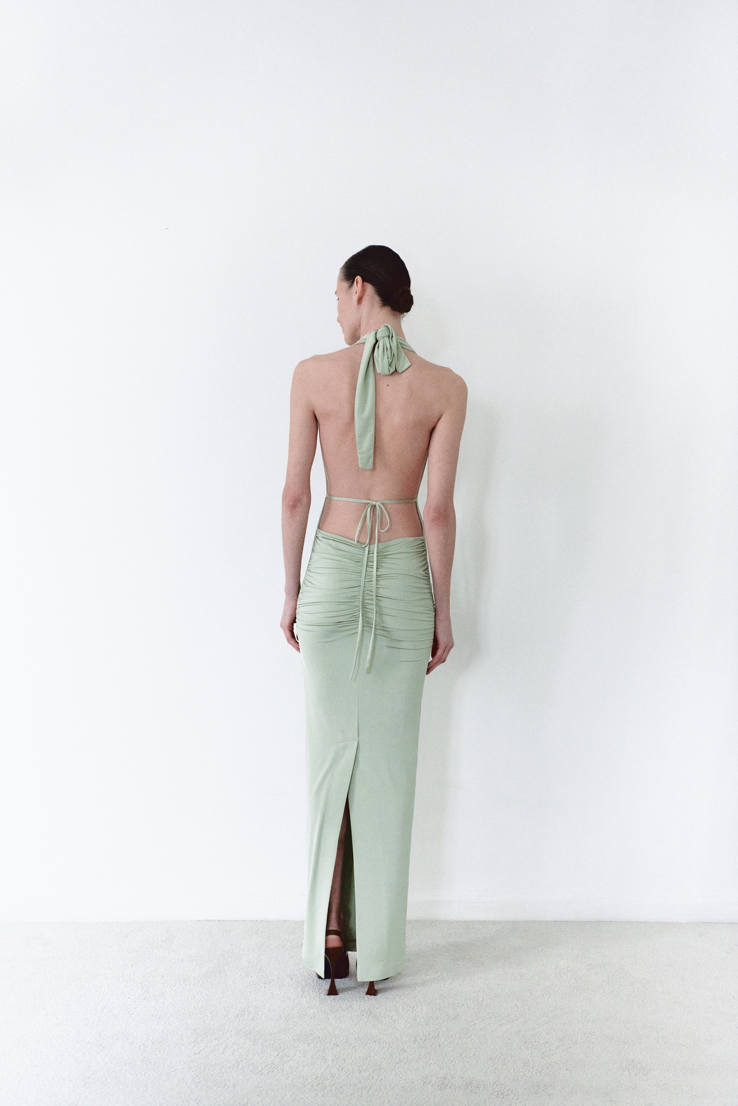 Sage Green Long Draped Dress