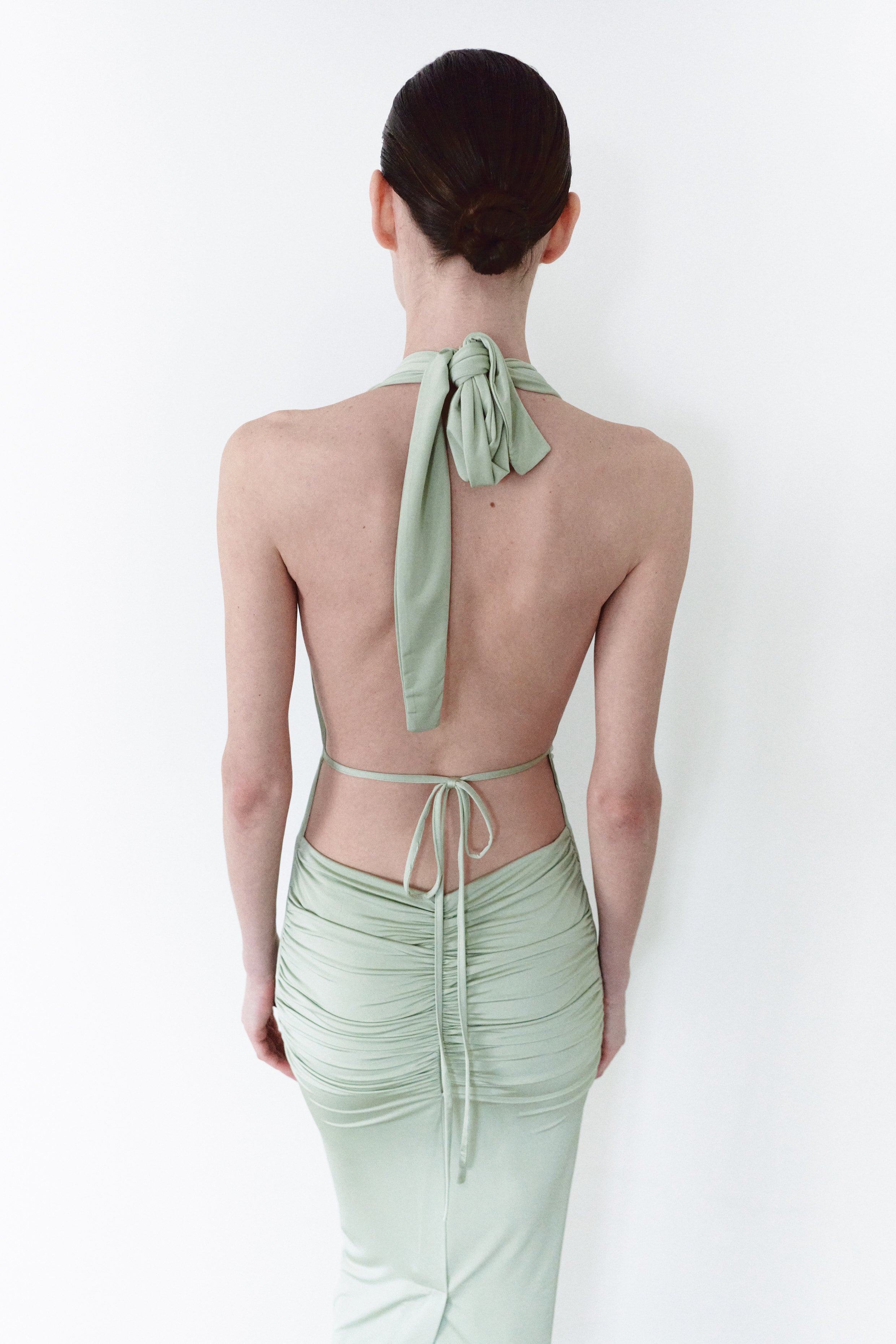 Sage Green Long Draped Dress