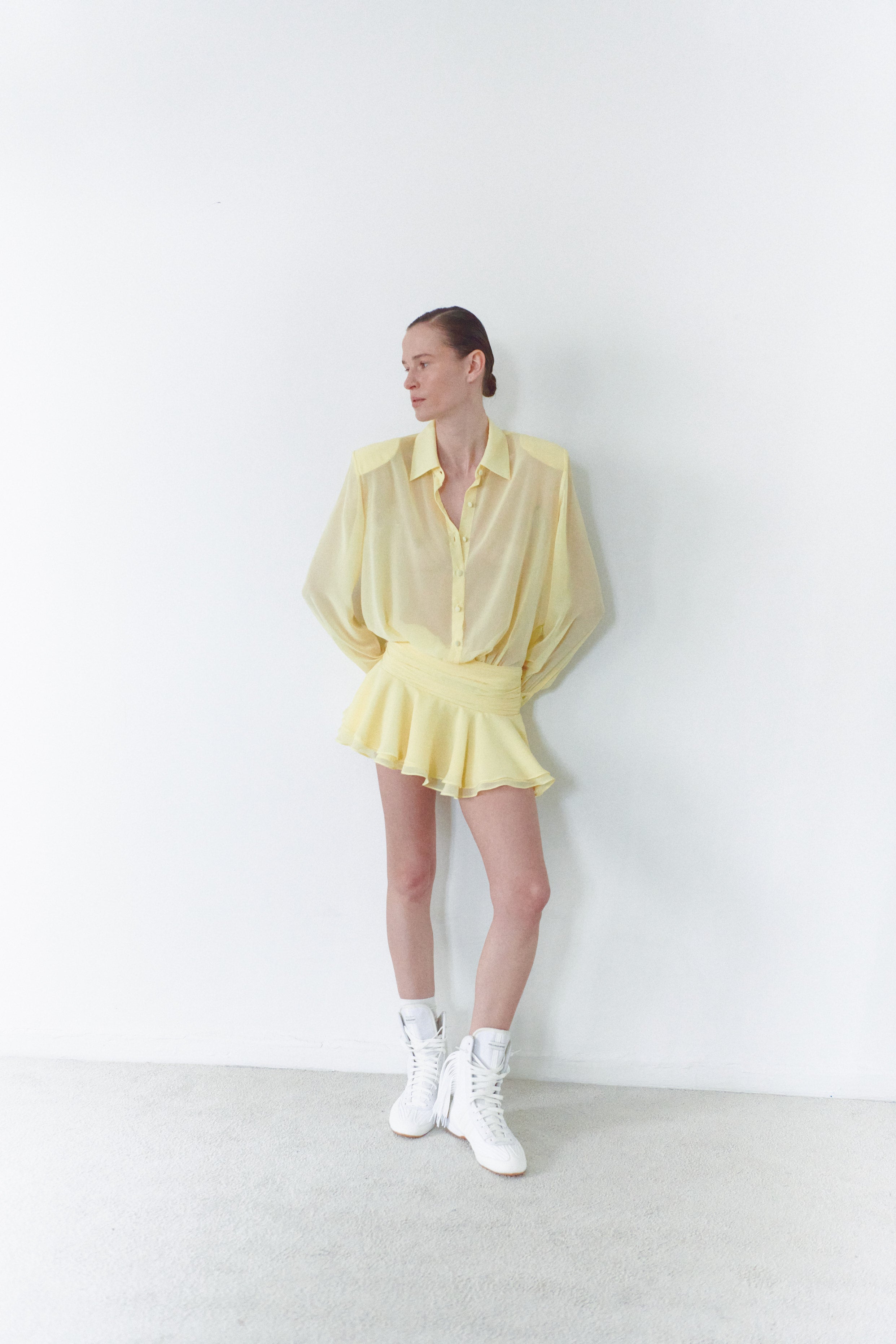 Yellow Chiffon Shirt Dress
