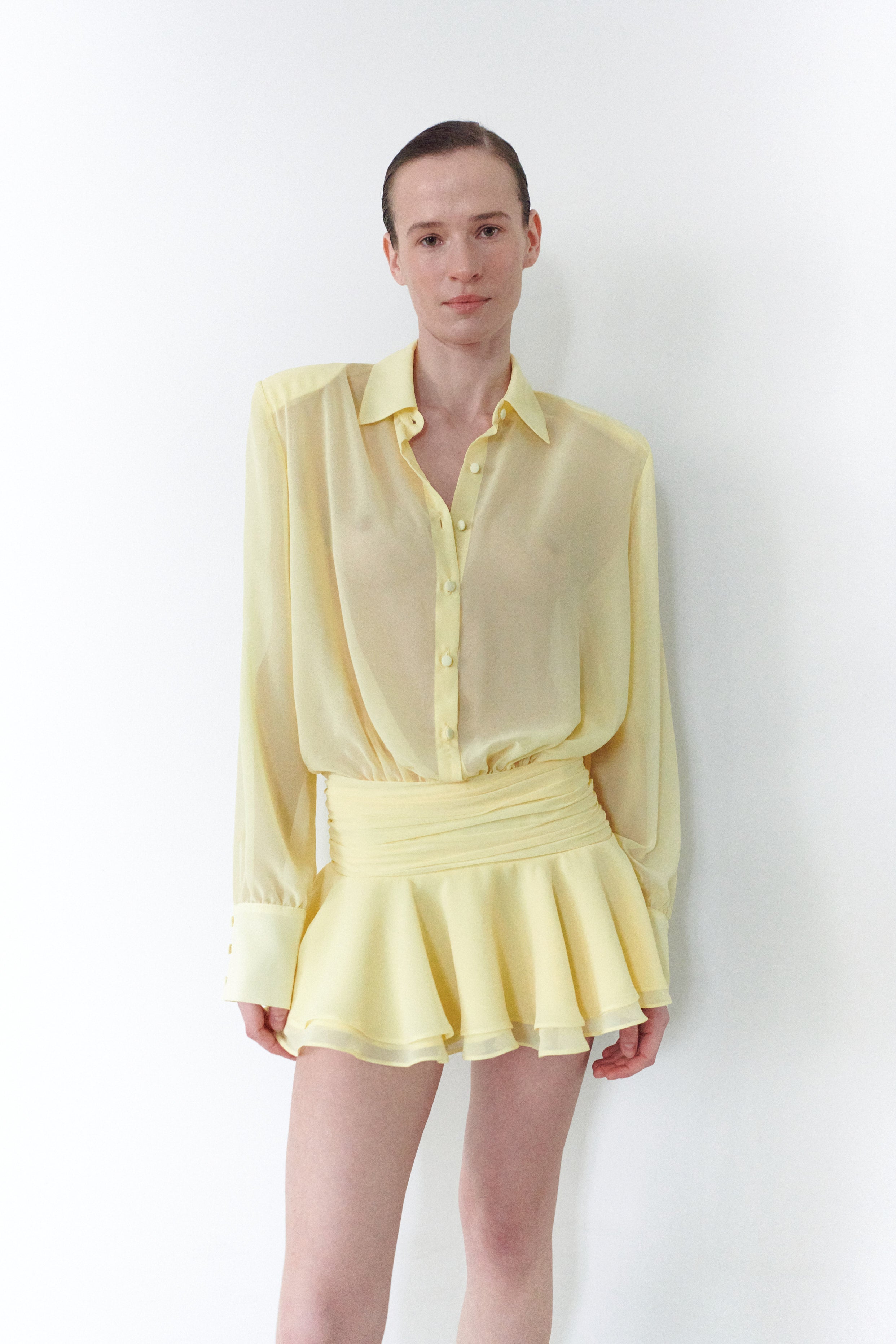 Yellow Chiffon Shirt Dress