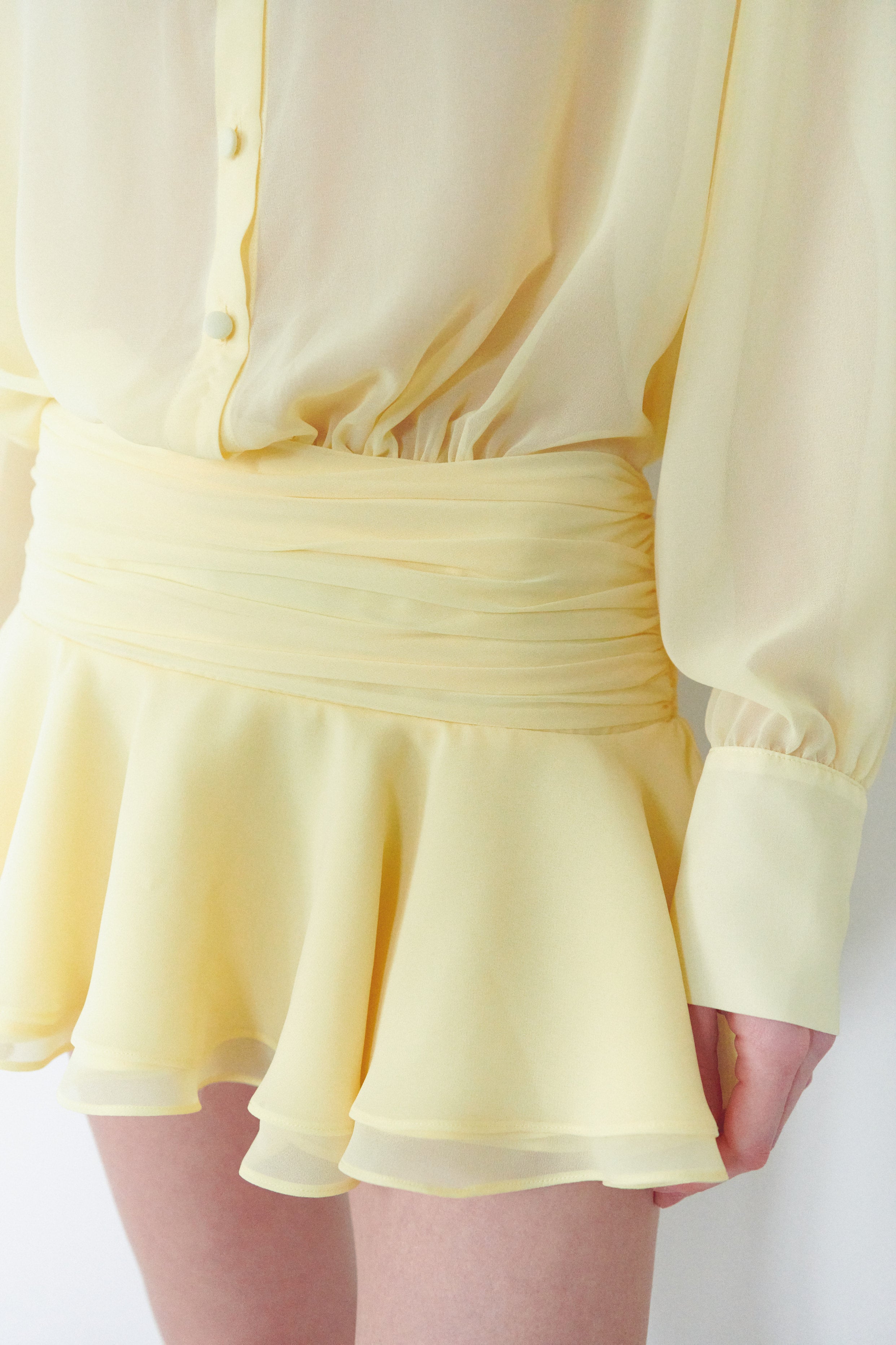 Yellow Chiffon Shirt Dress