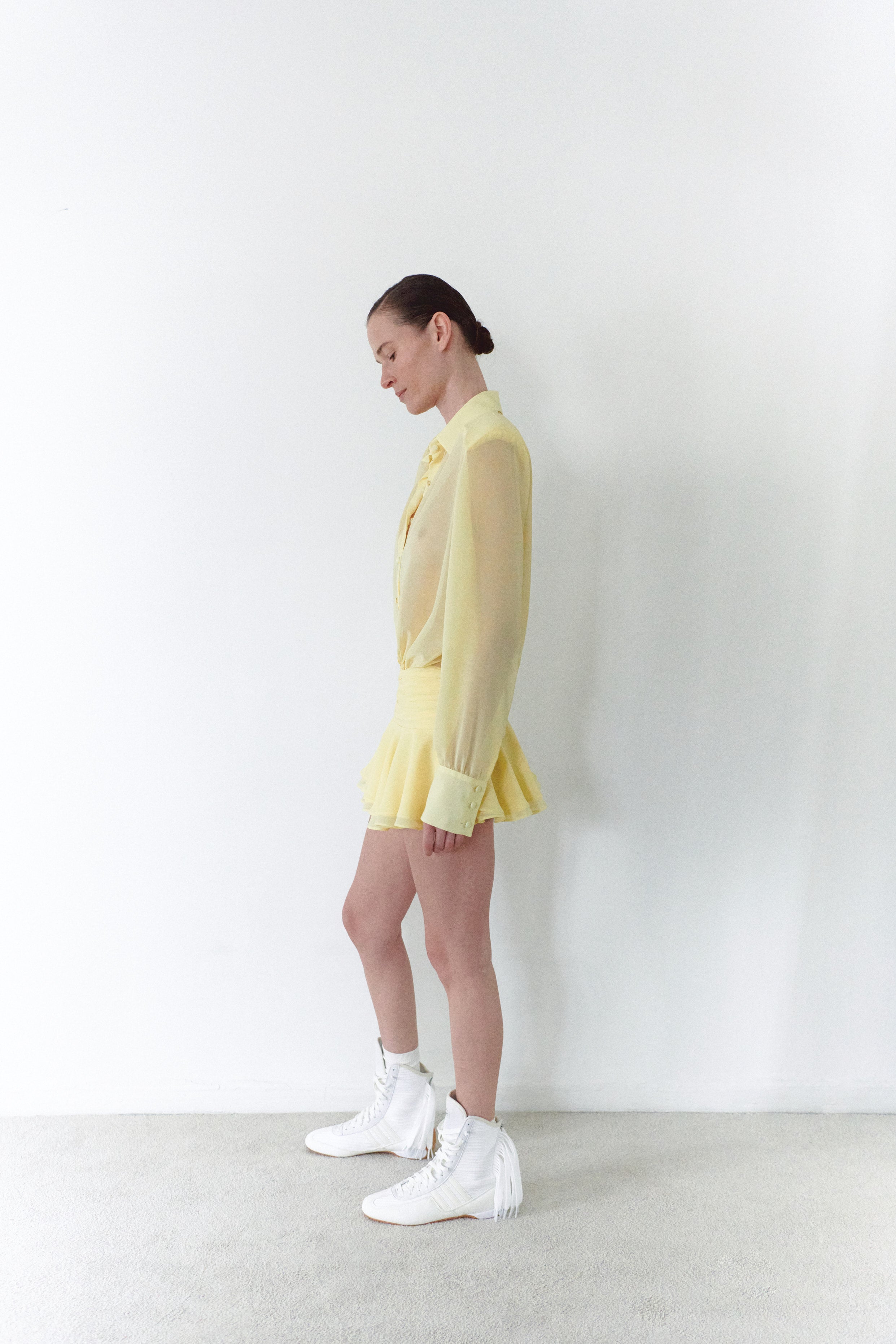 Yellow Chiffon Shirt Dress