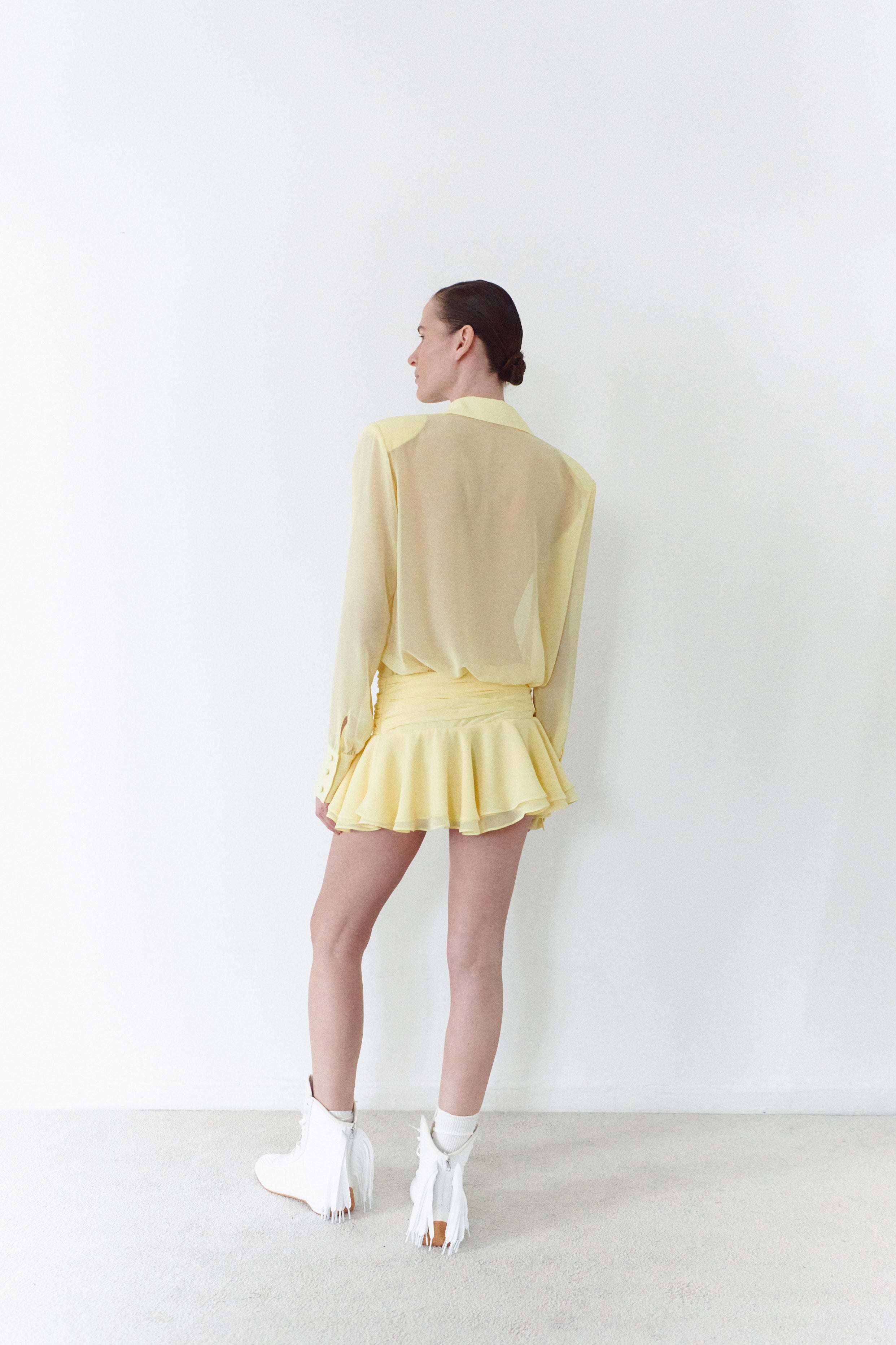 Yellow Chiffon Shirt Dress