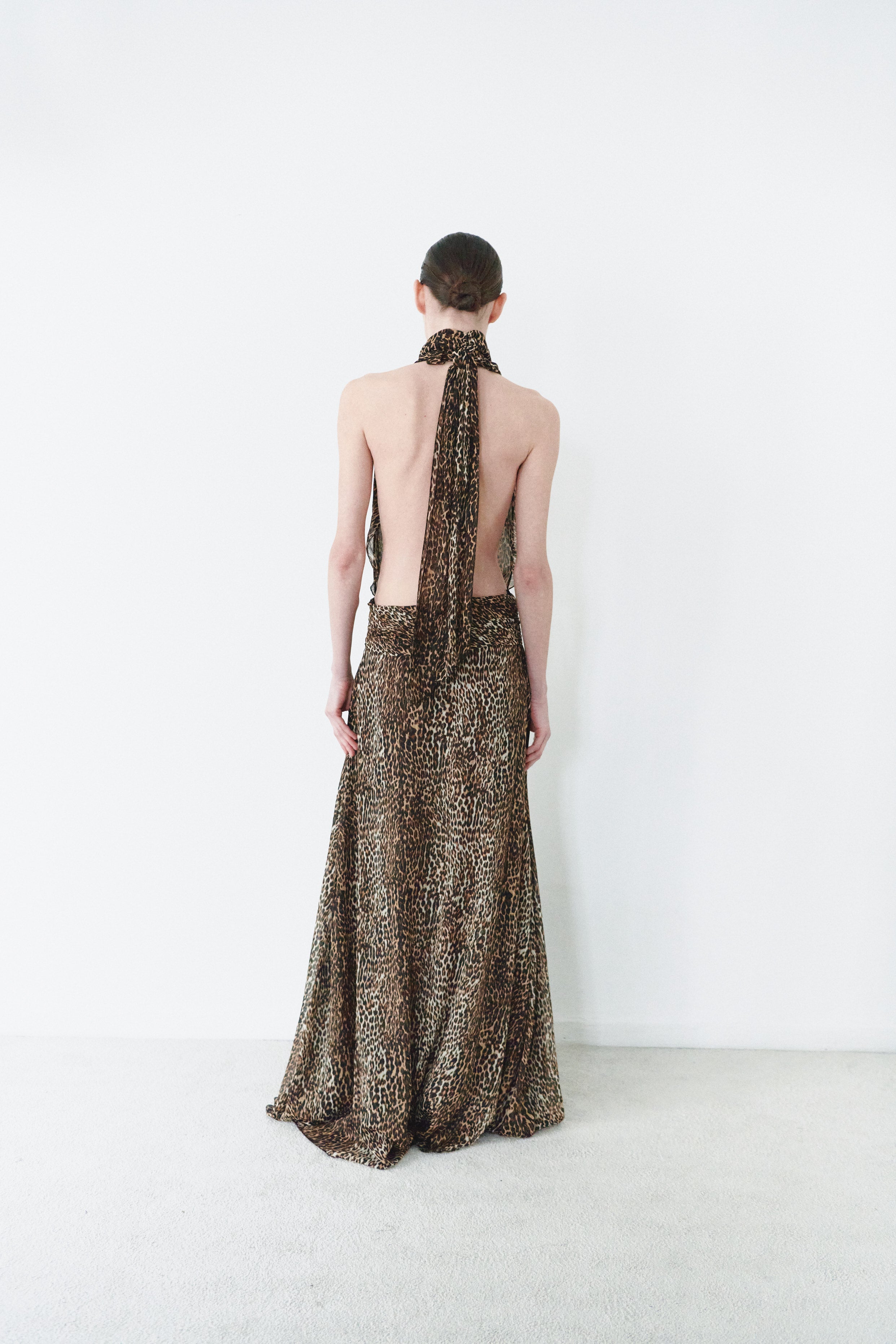 Leopard Print Chiffon Dress With Side Slit
