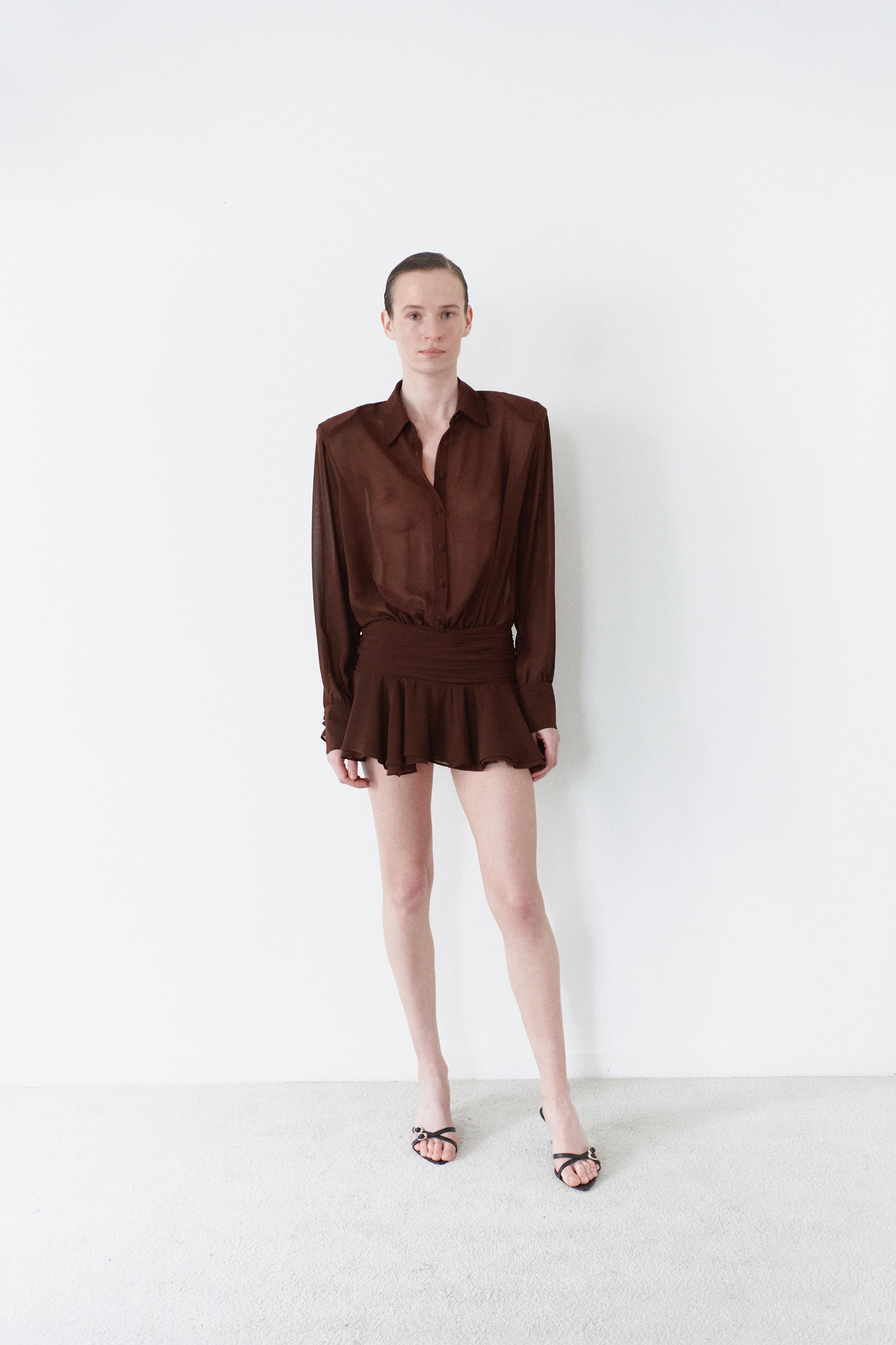 Brown Chiffon Shirt Dress