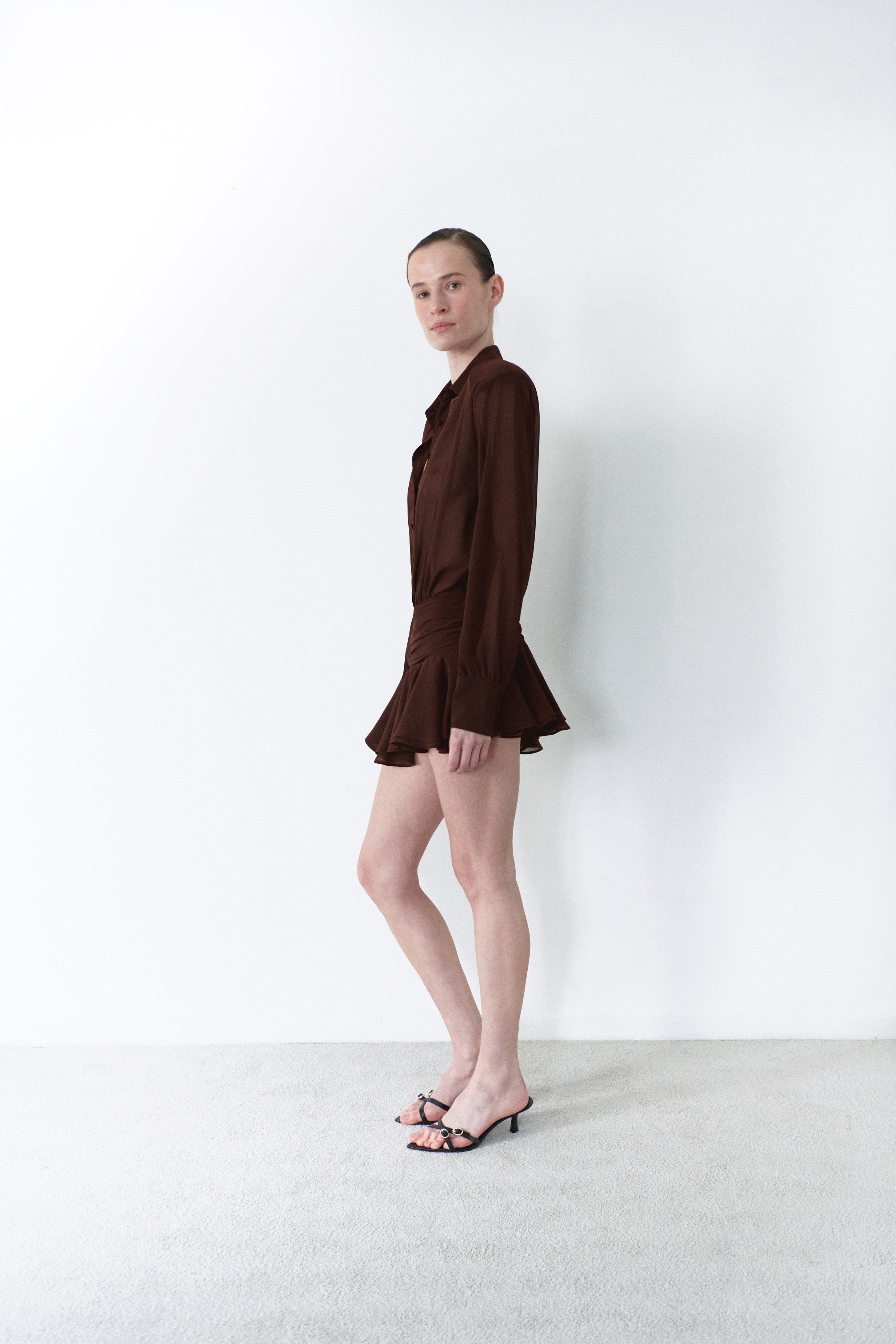 Brown Chiffon Shirt Dress
