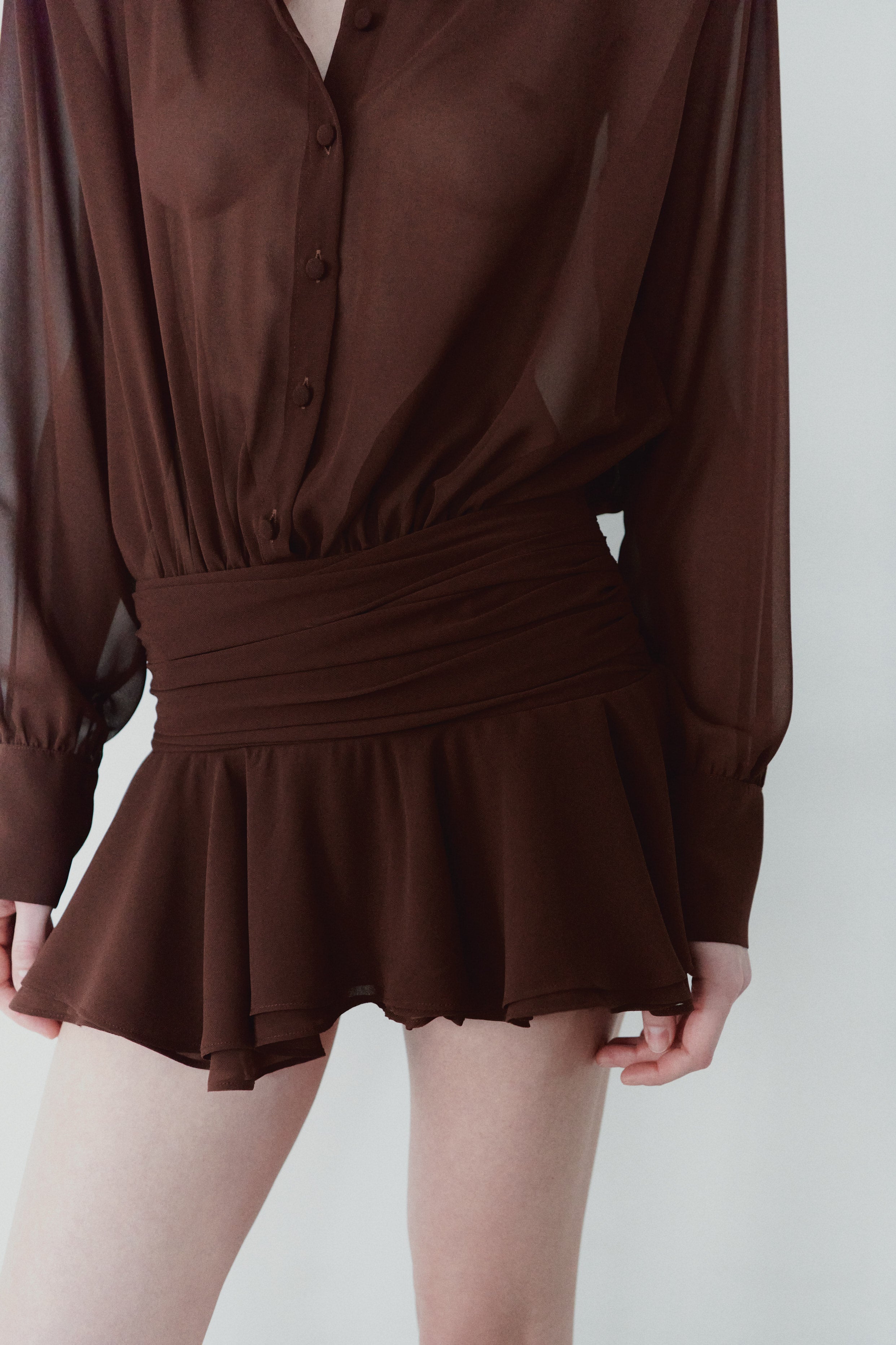 Brown Chiffon Shirt Dress