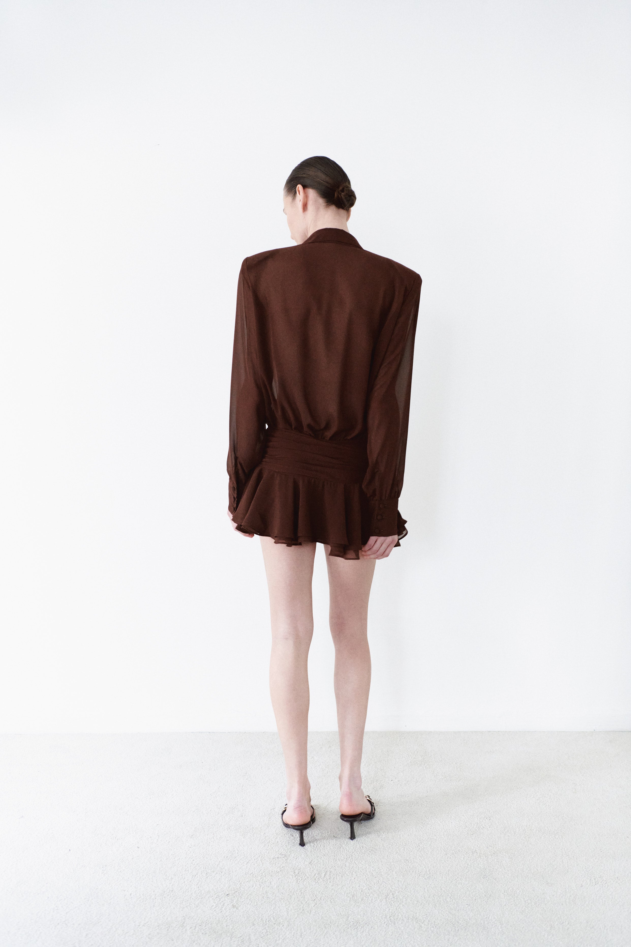 Brown Chiffon Shirt Dress