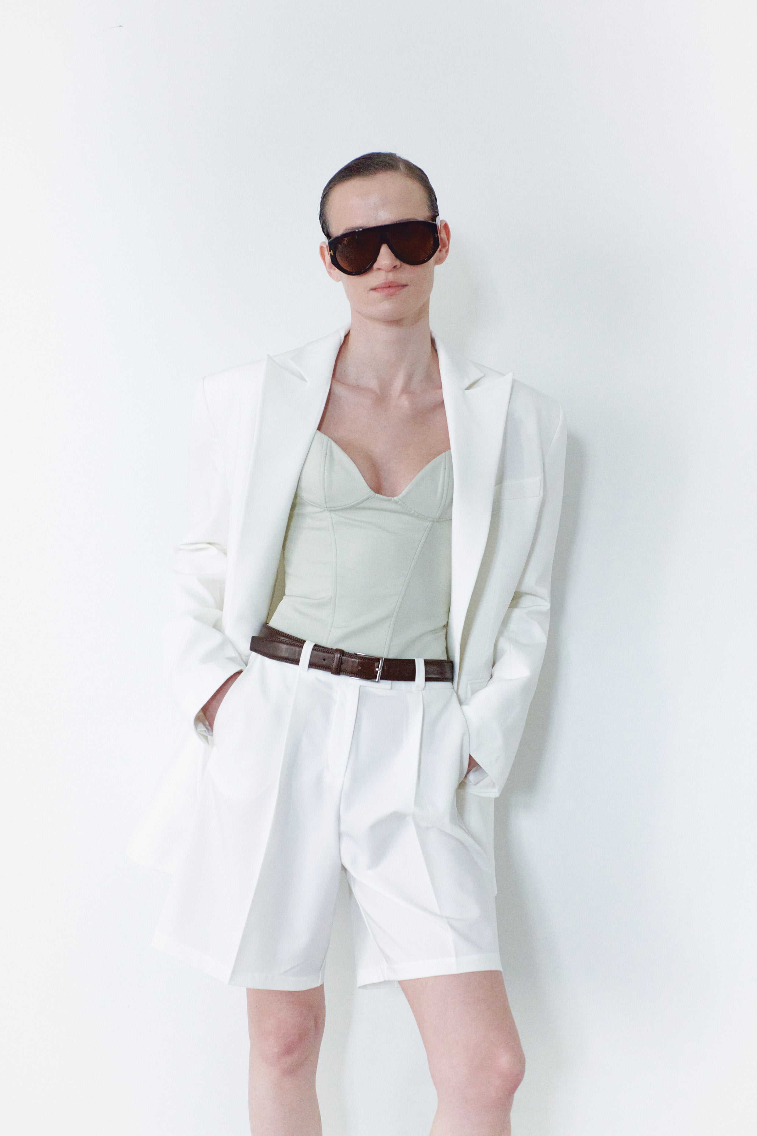 Beyaz Unisex Blazer Ceket