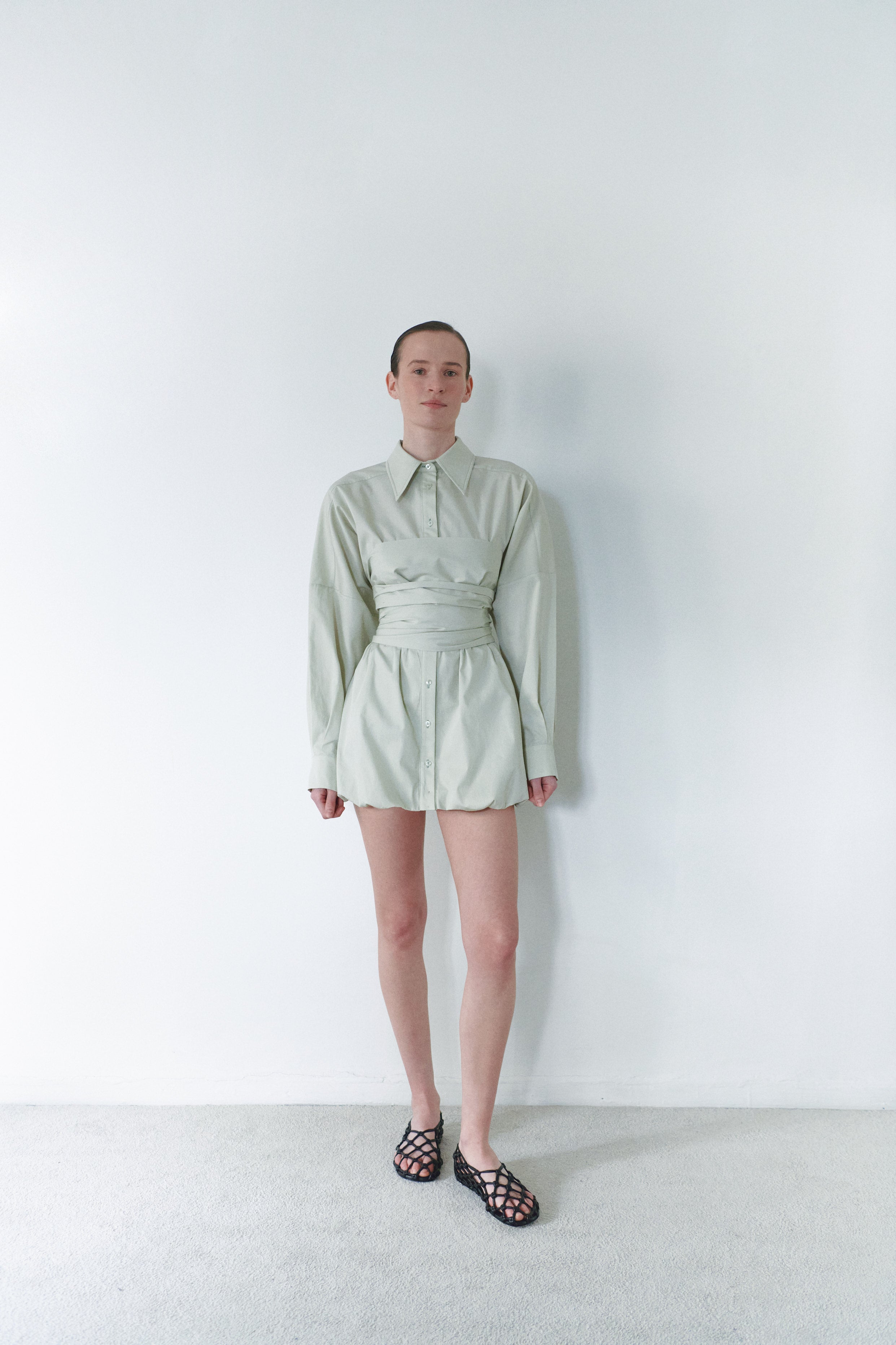 Sage Green Shirt Dress With Belt