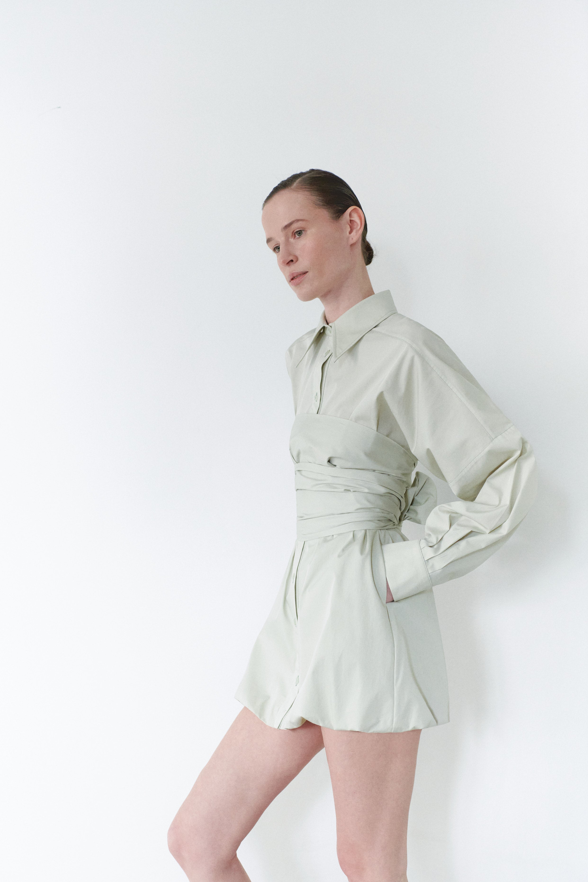 Sage Green Shirt Dress With Belt