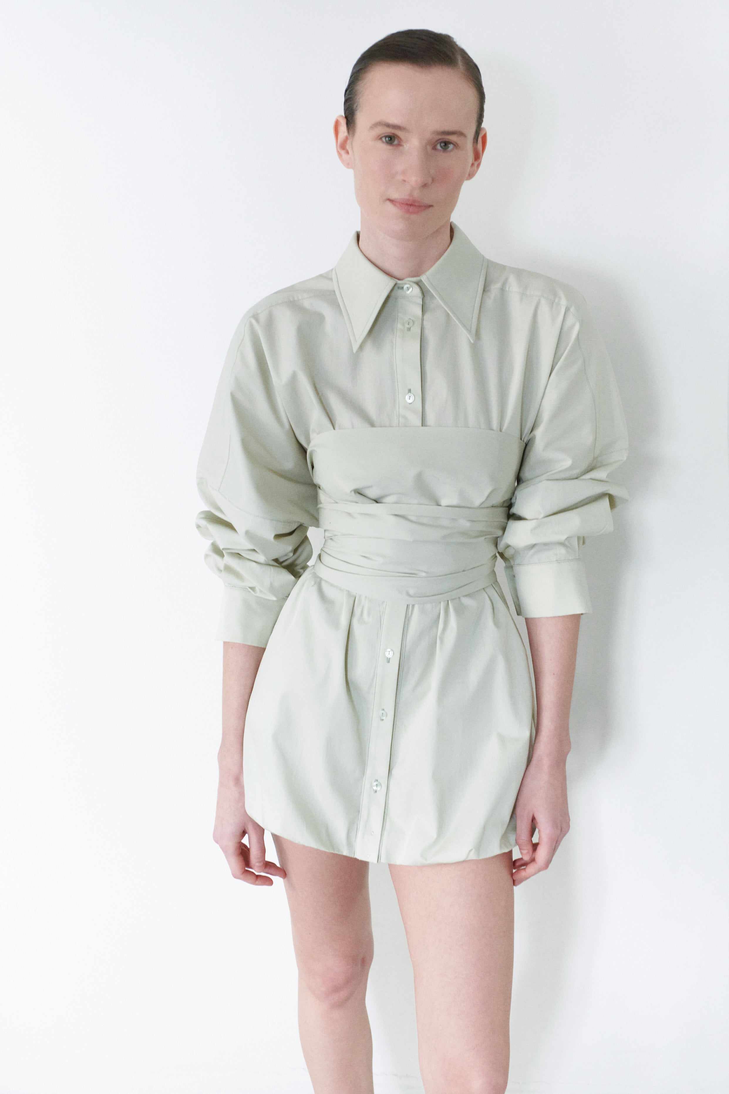 Sage Green Shirt Dress With Belt