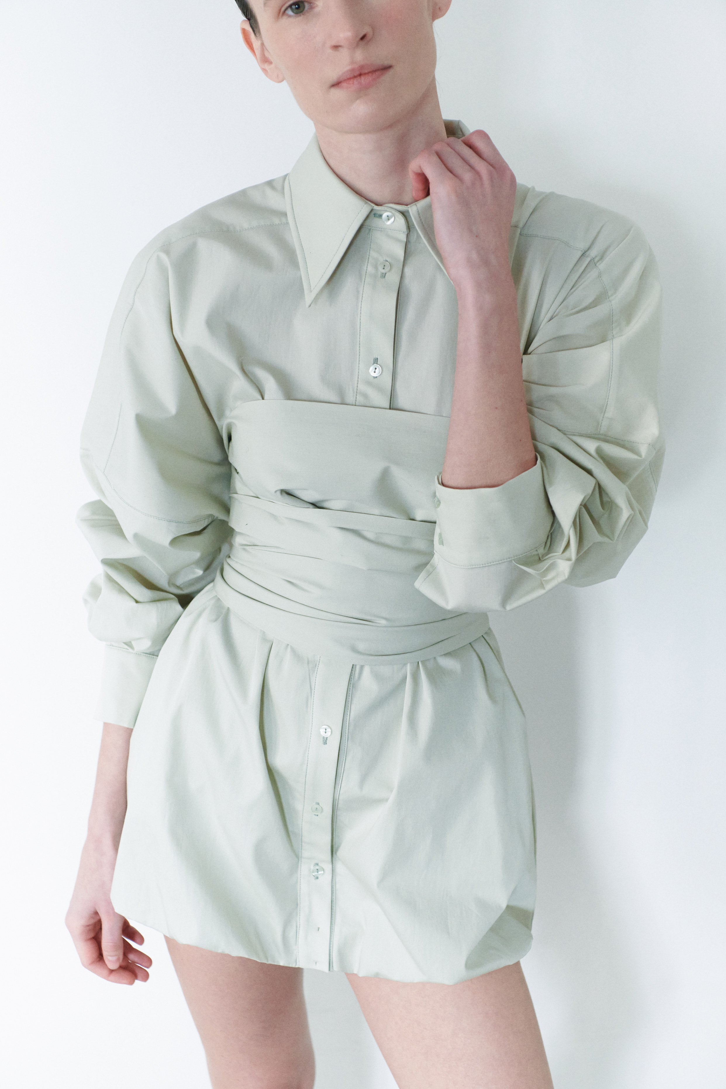 Sage Green Shirt Dress With Belt
