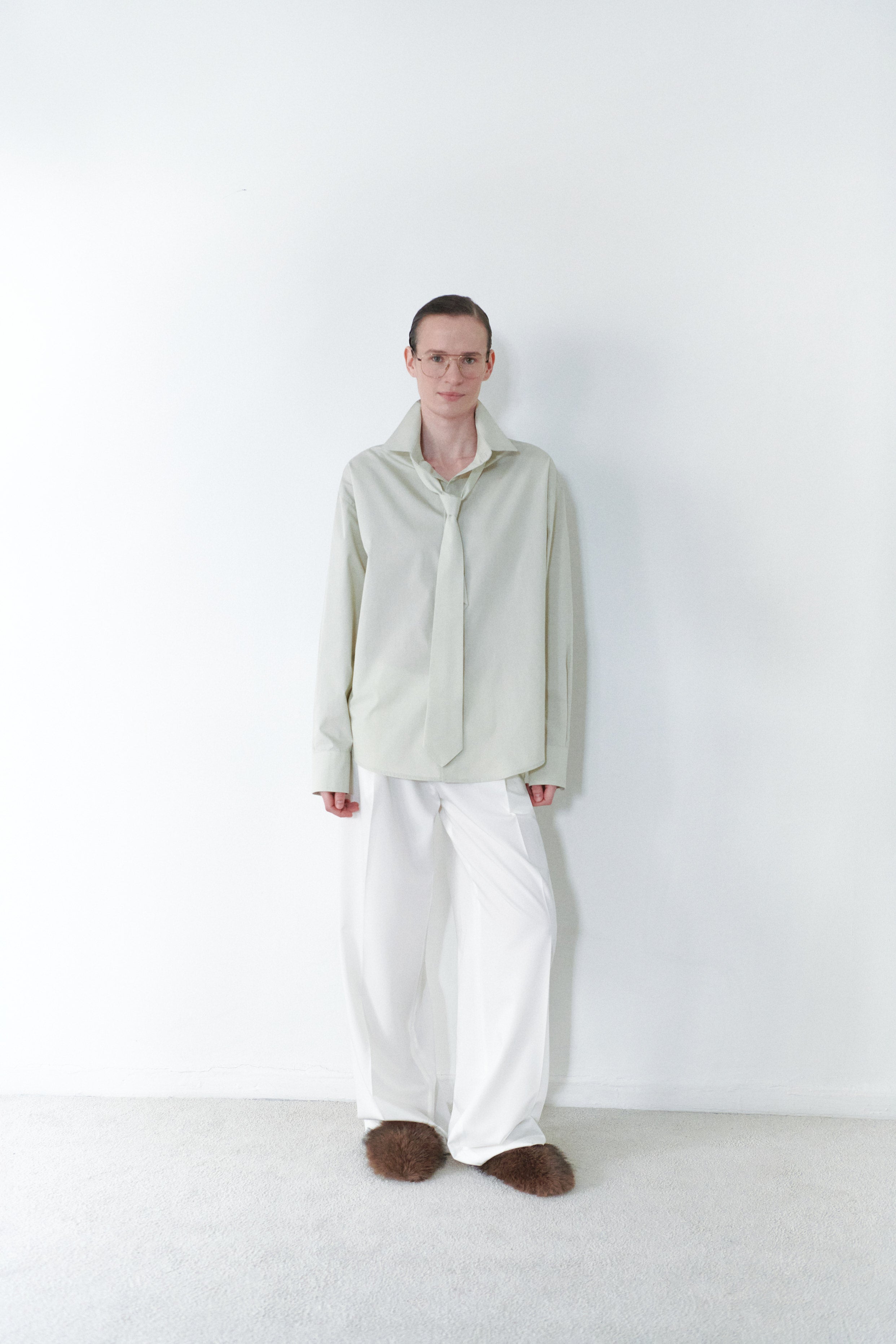 Çağla Yeşili Unisex Oversize Kravatlı Gömlek
