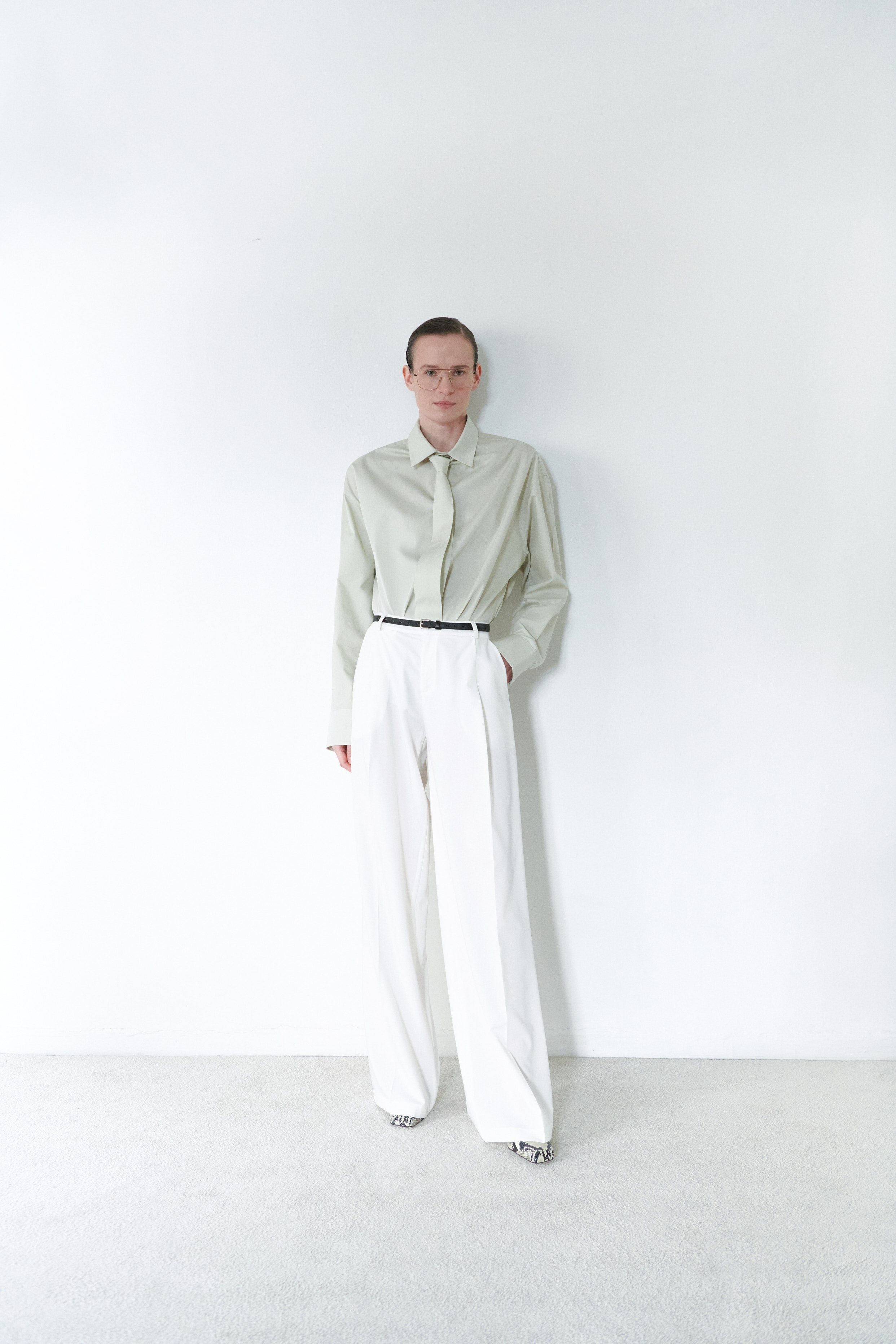 Çağla Yeşili Unisex Oversize Kravatlı Gömlek