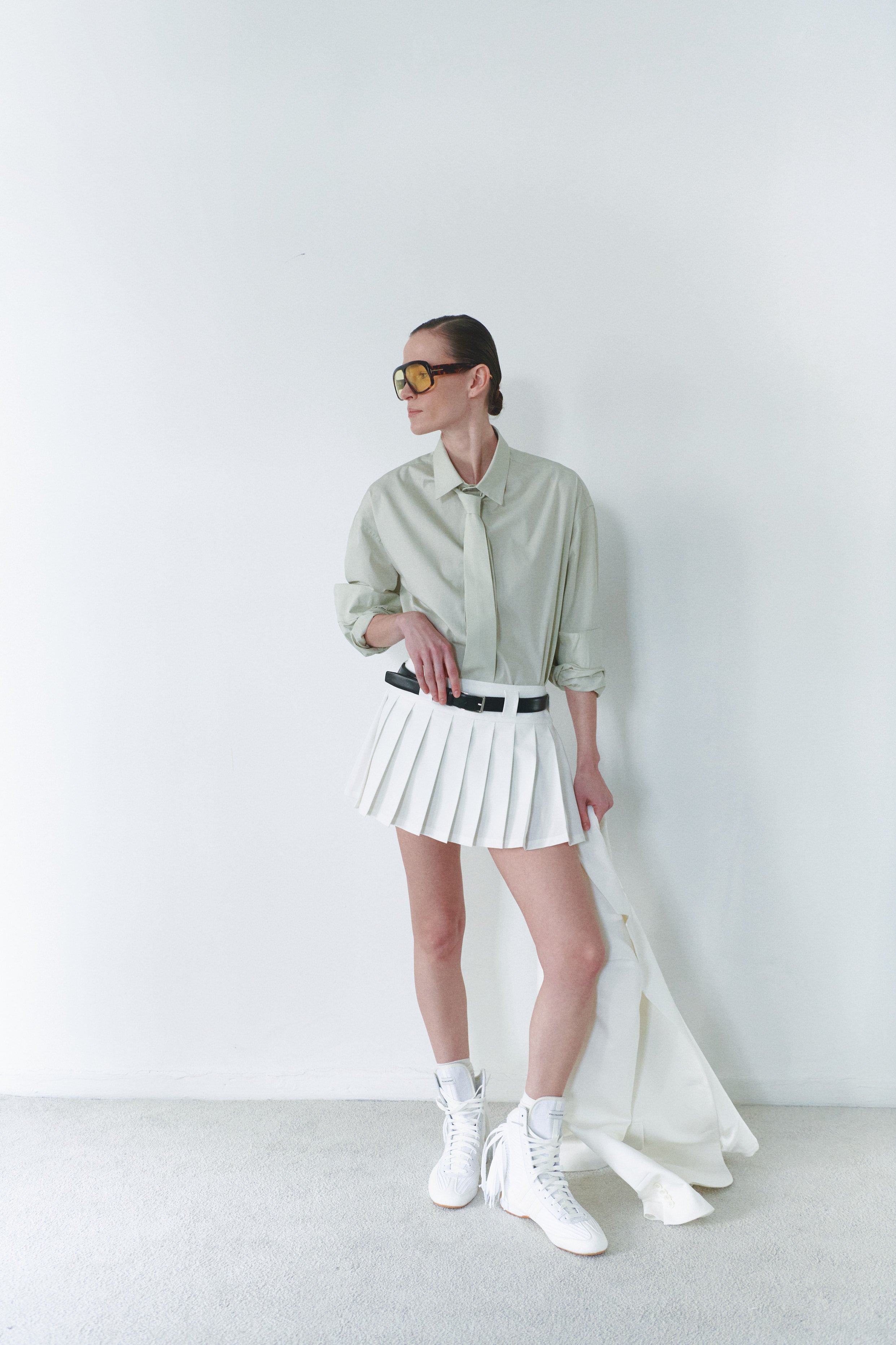 Çağla Yeşili Unisex Oversize Kravatlı Gömlek