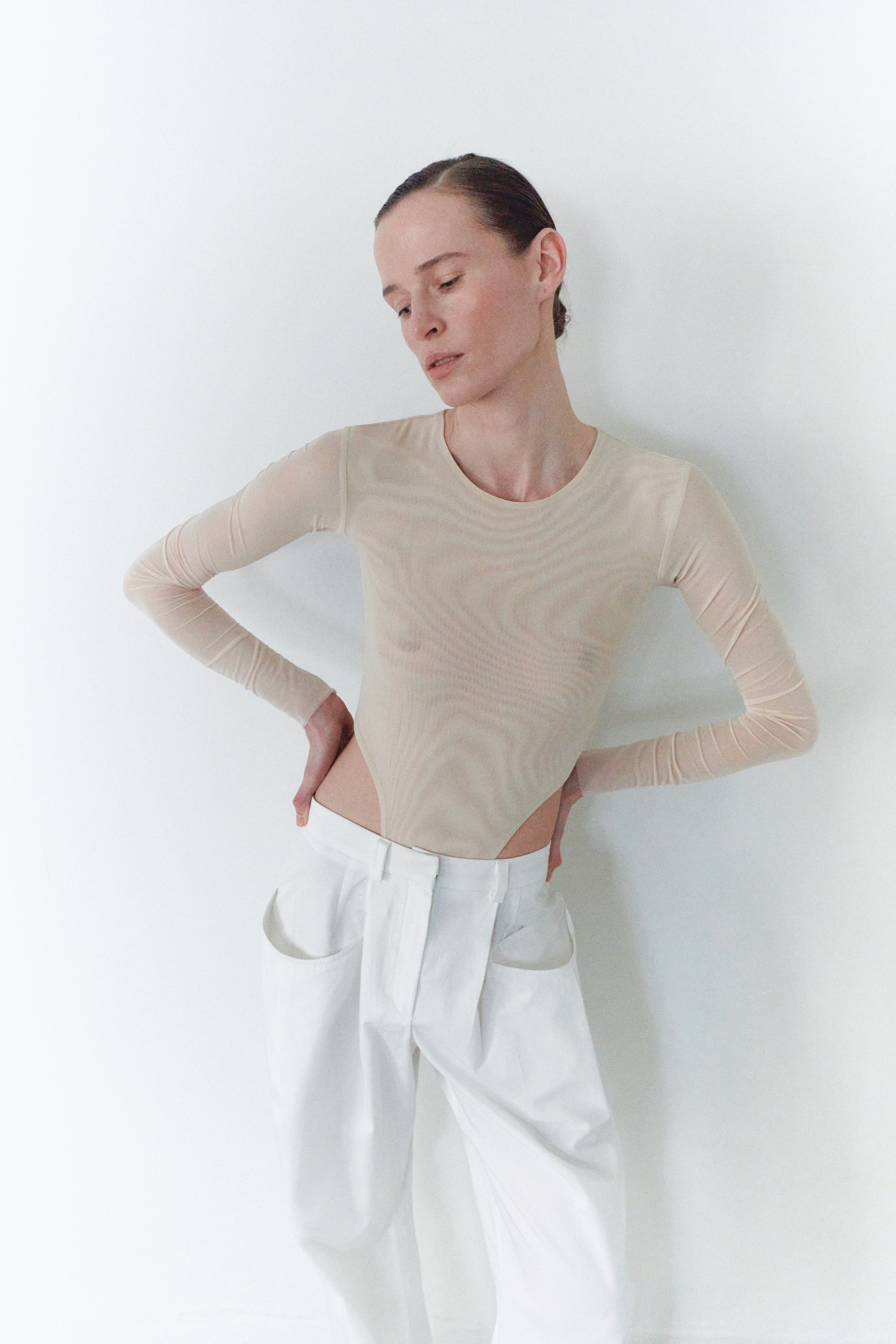 White Unisex Lightweight Gabardine Pants With Big Pockets