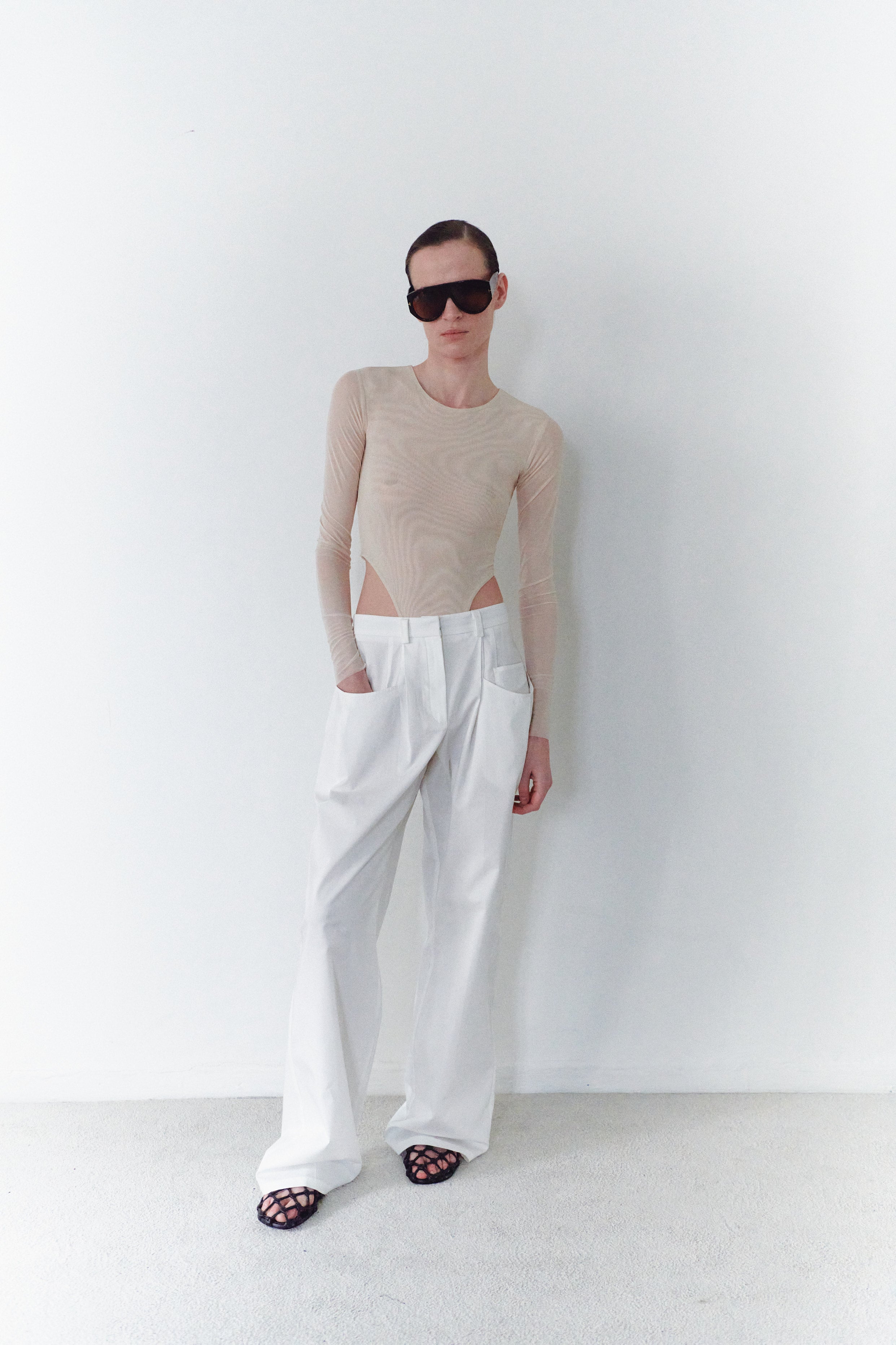White Unisex Lightweight Gabardine Pants With Big Pockets