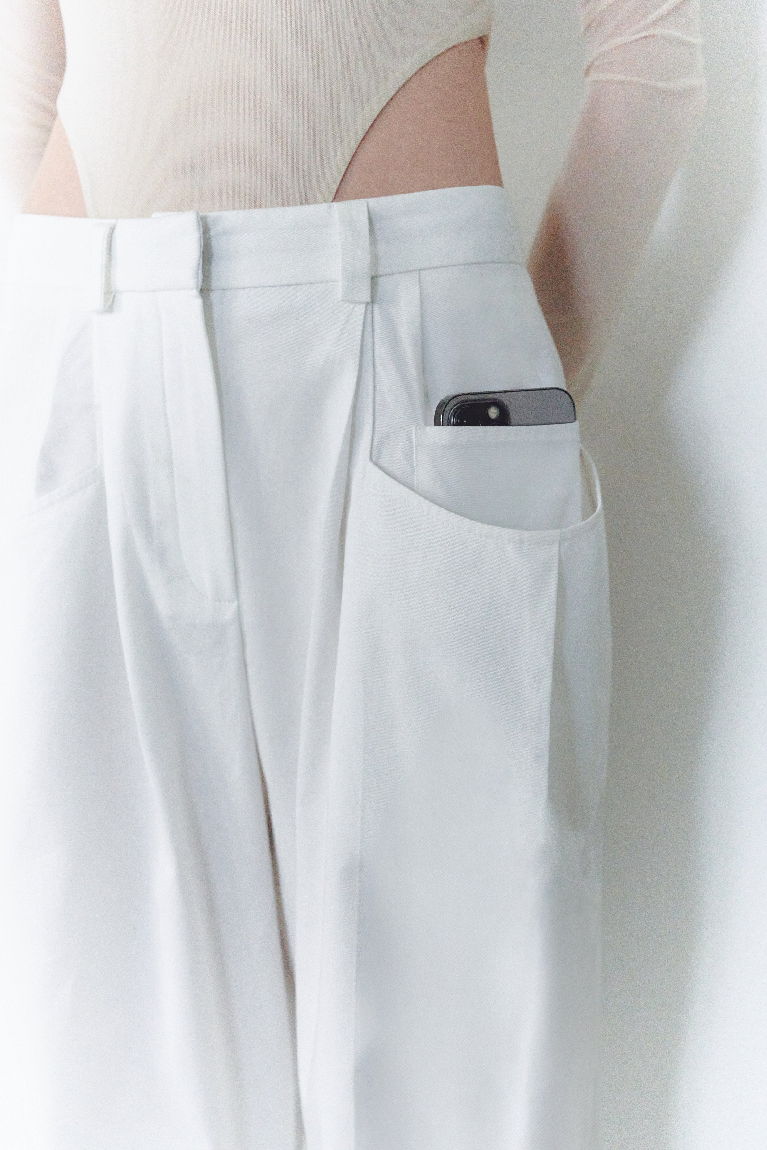 White Unisex Lightweight Gabardine Pants With Big Pockets