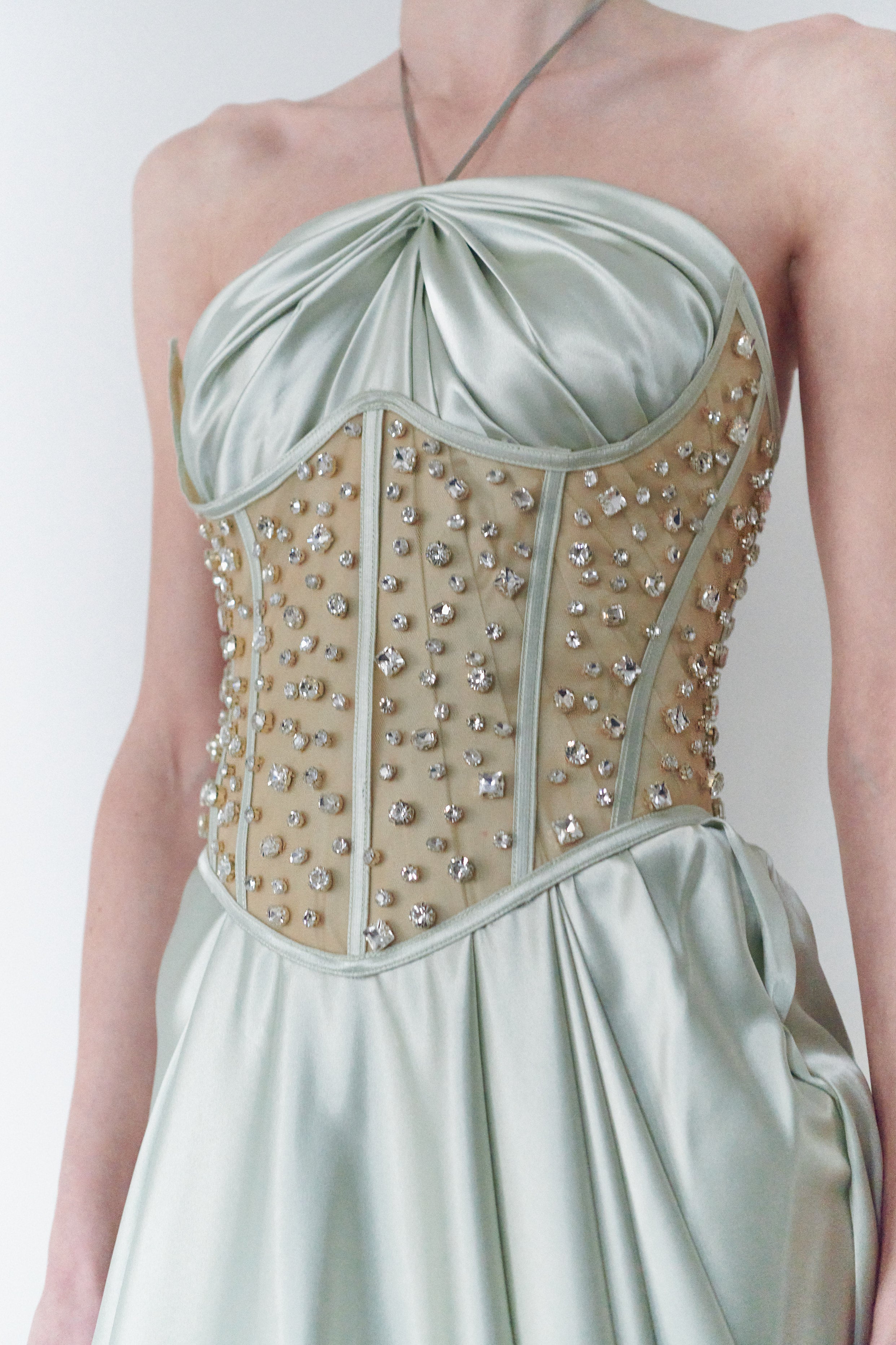 Sage Green Maxi Dress With Embellished Corset