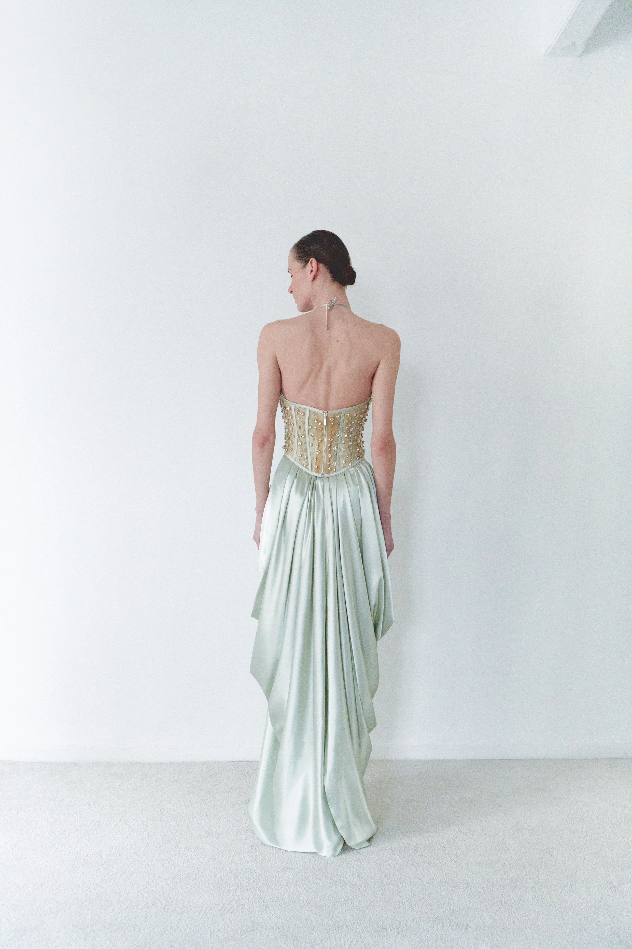 Sage Green Maxi Dress With Embellished Corset