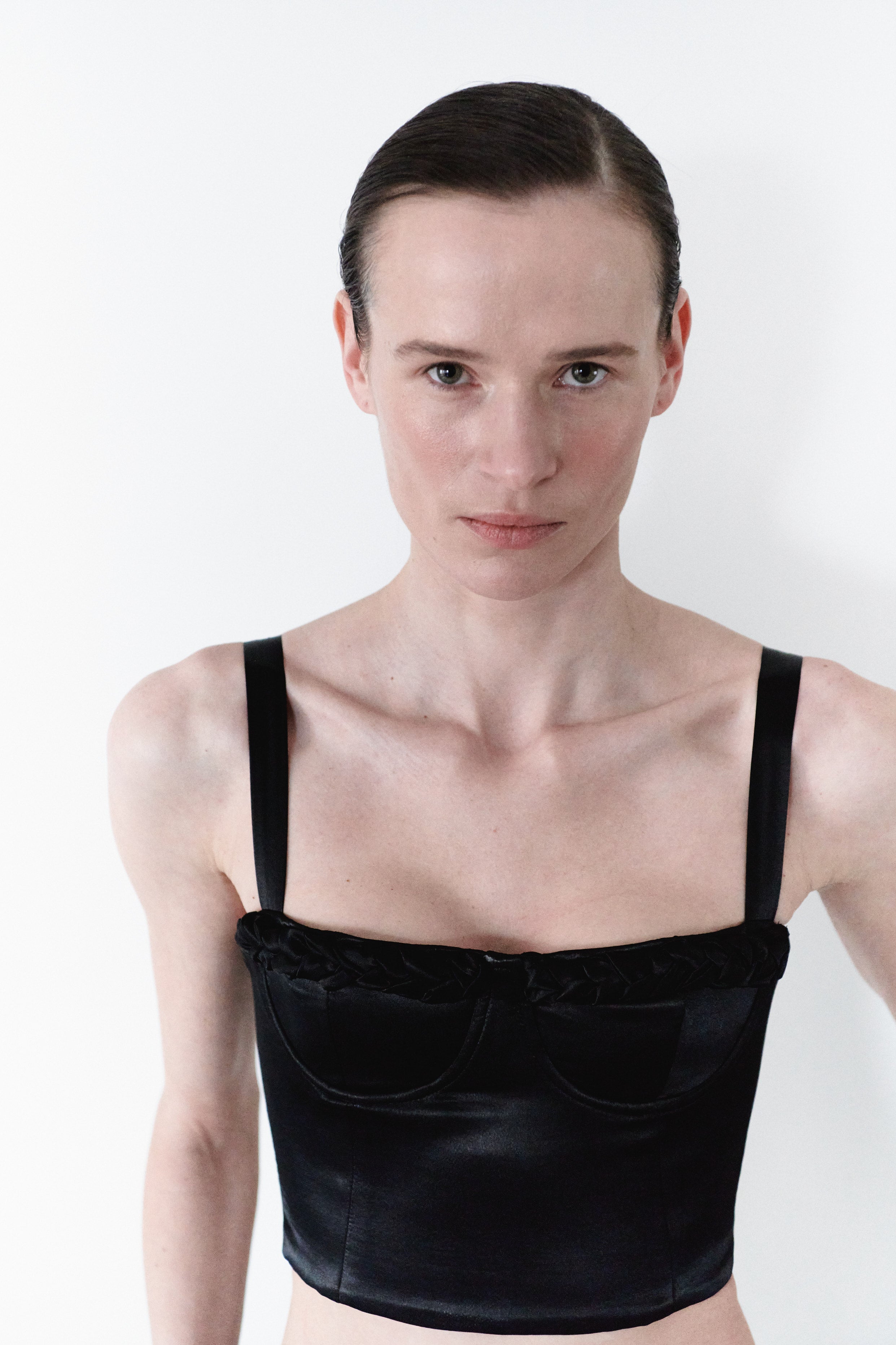 Black Cropped Top With Braided Bust Details