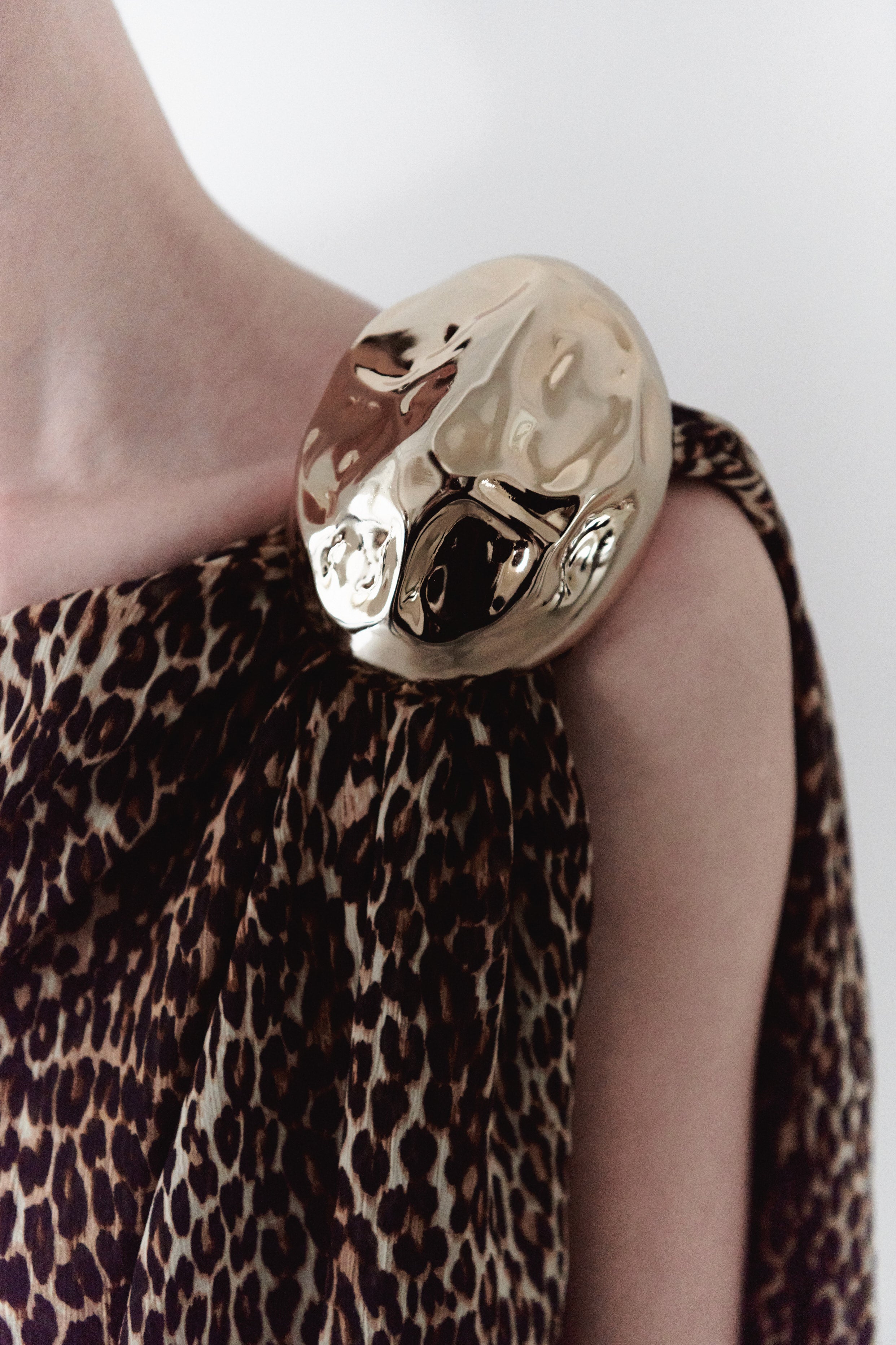 Leopard Print Chiffon Dress With Handmade Stone Detail