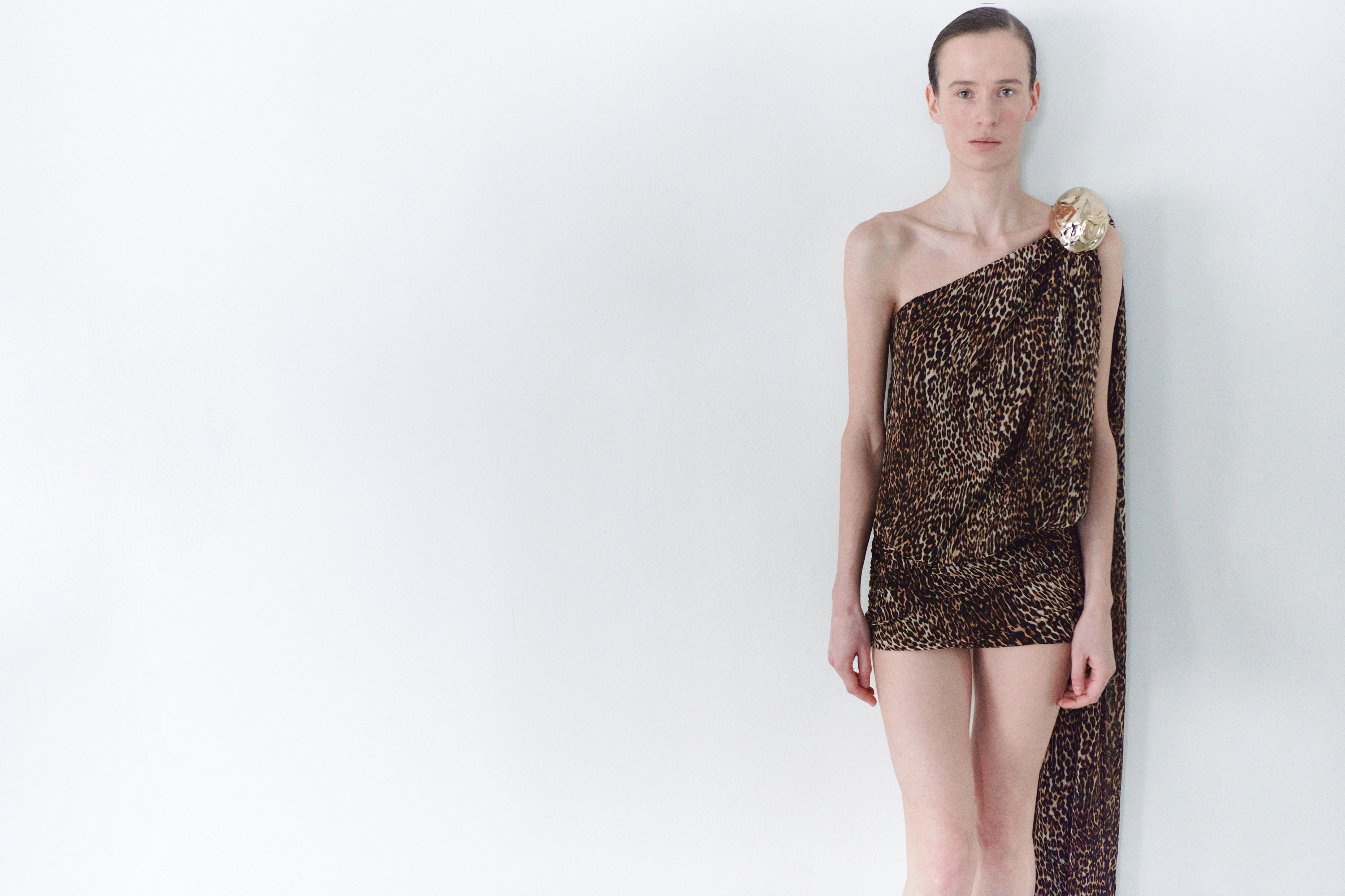 Leopard Print Chiffon Dress With Handmade Stone Detail