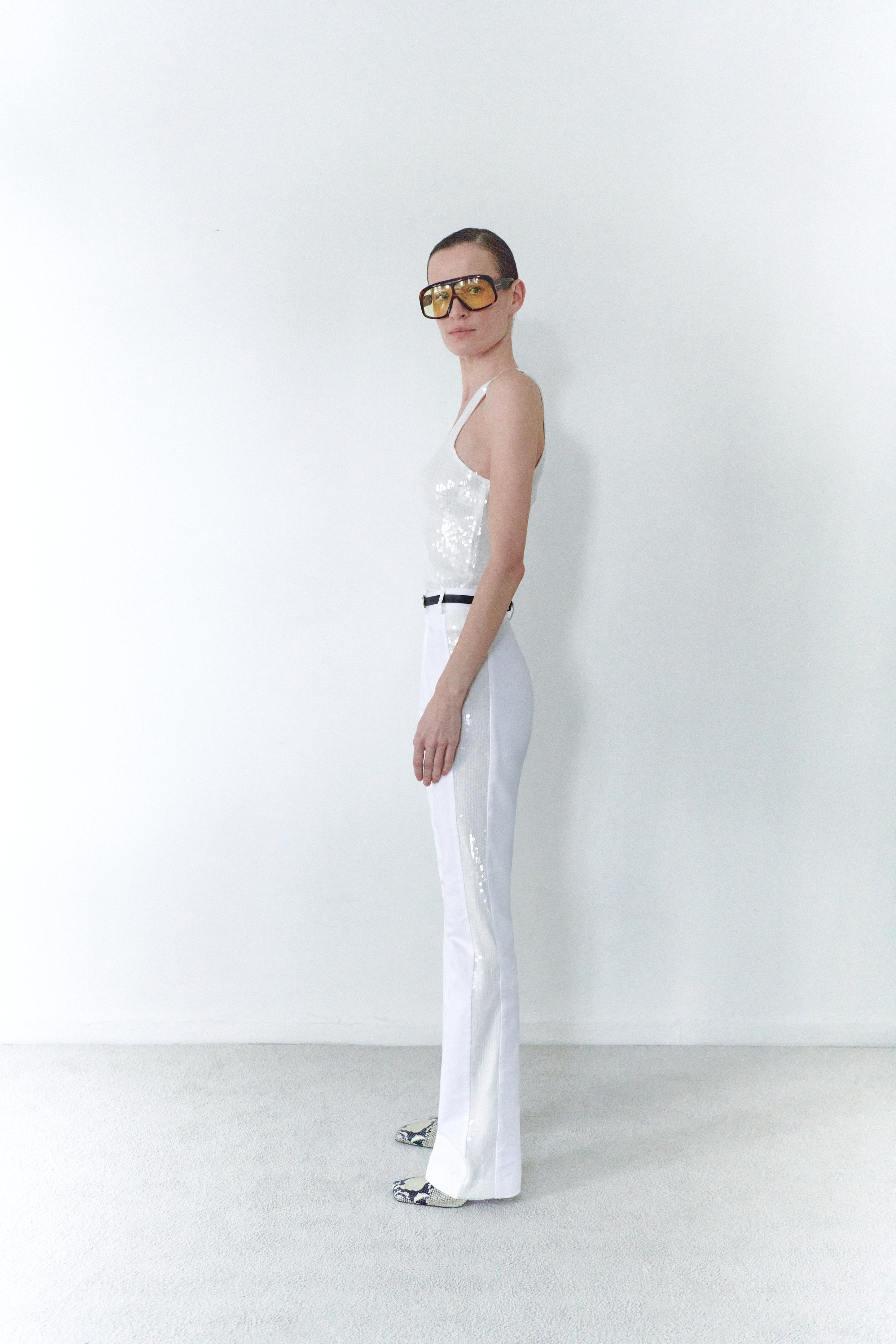 White Sequin Detailed Pants