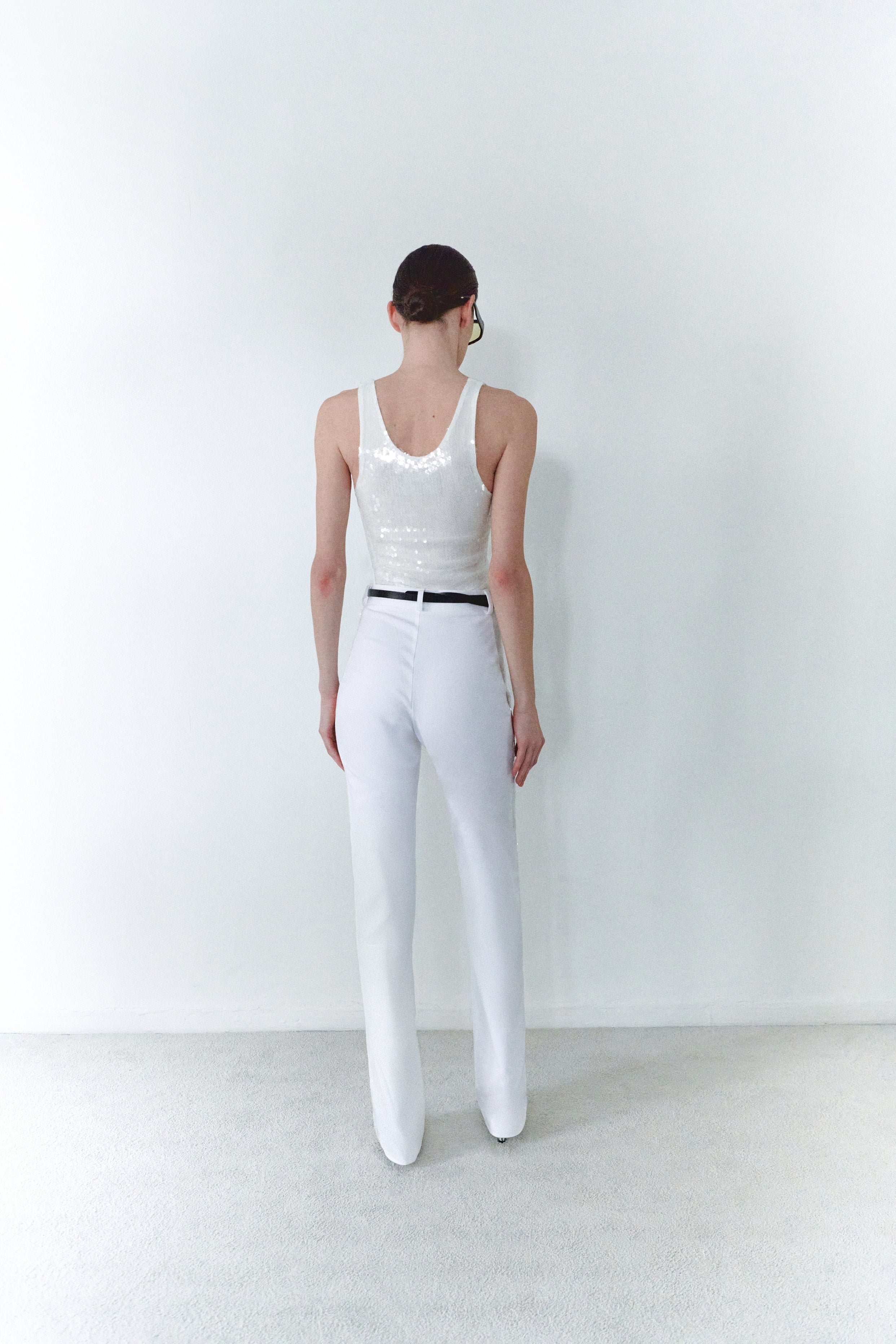 White Sequin Detailed Pants