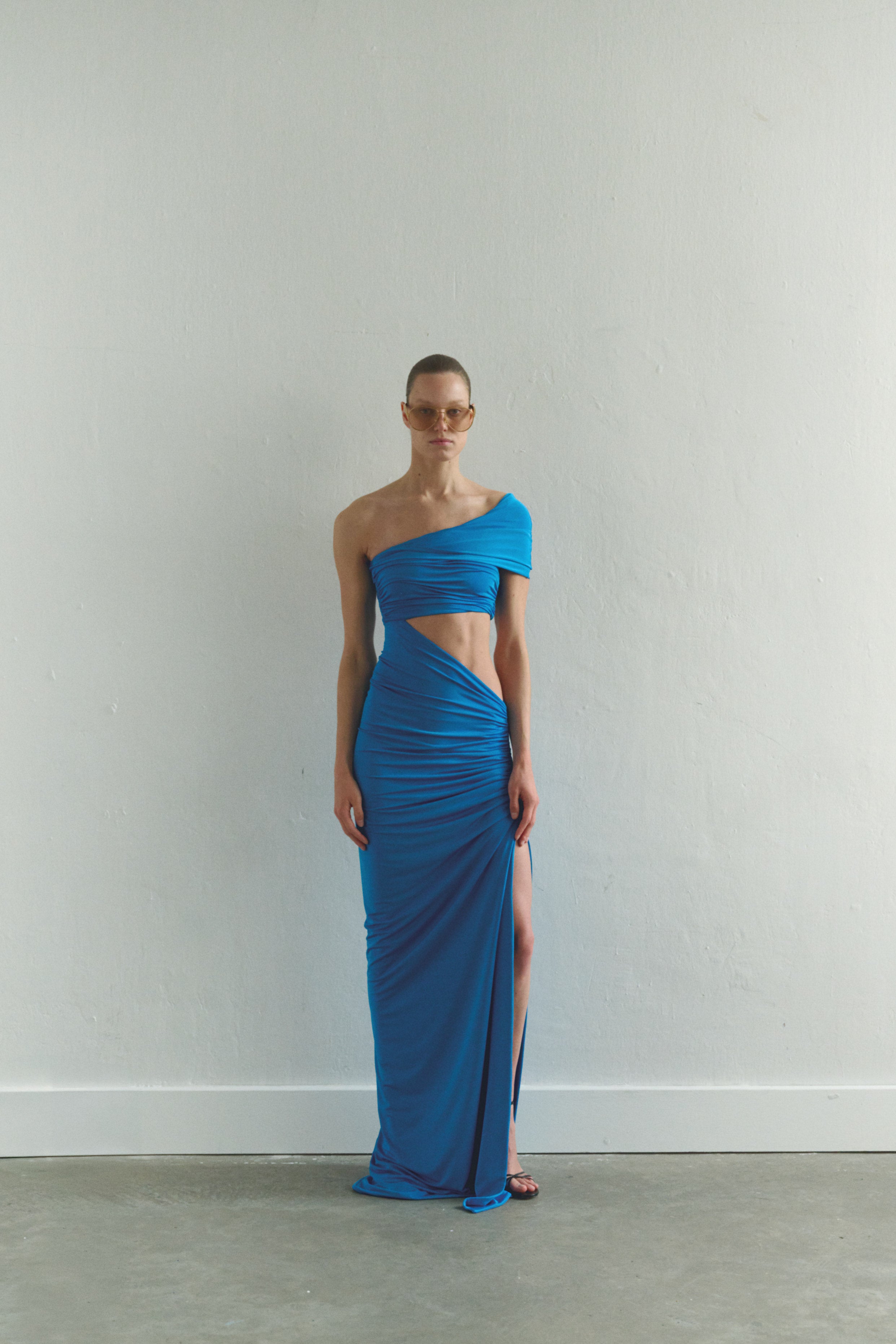 turquoise cut out dress Turquoise Asymmetric Cut Out Strappy Midi Dress