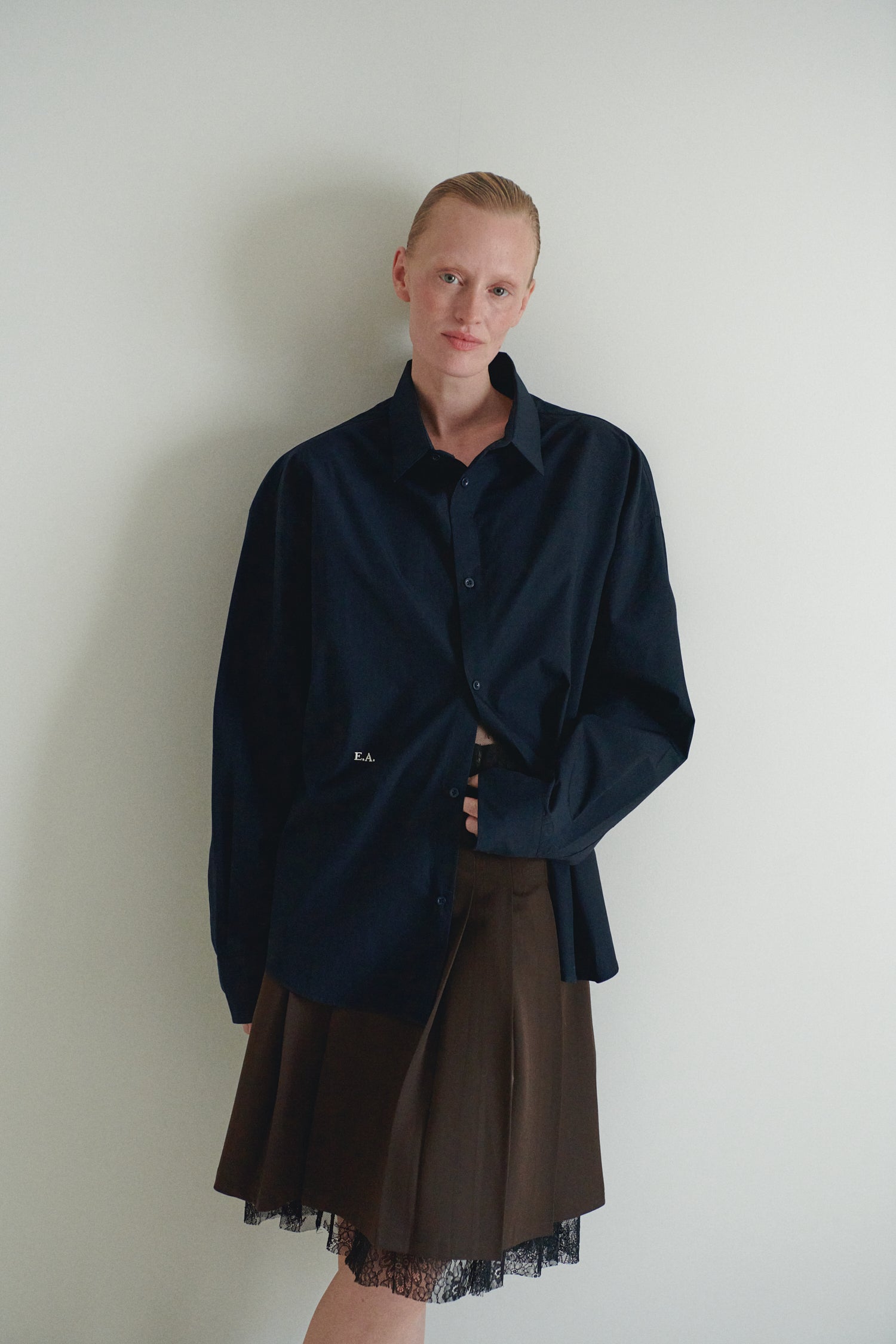 Lacivert Unisex Oversize Kravatlı Gömlek