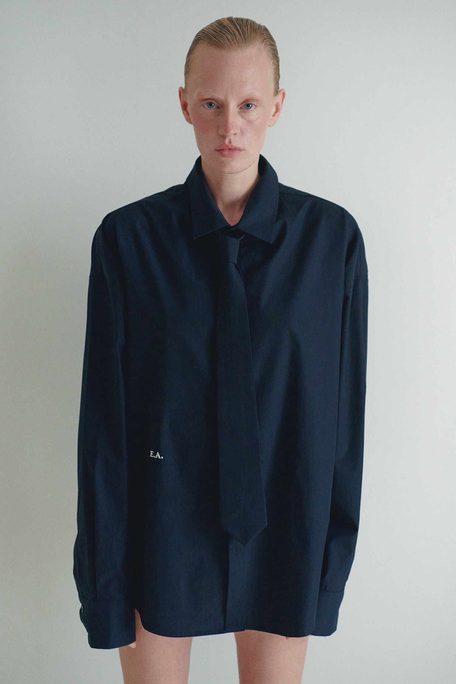 Lacivert Unisex Oversize Kravatlı Gömlek