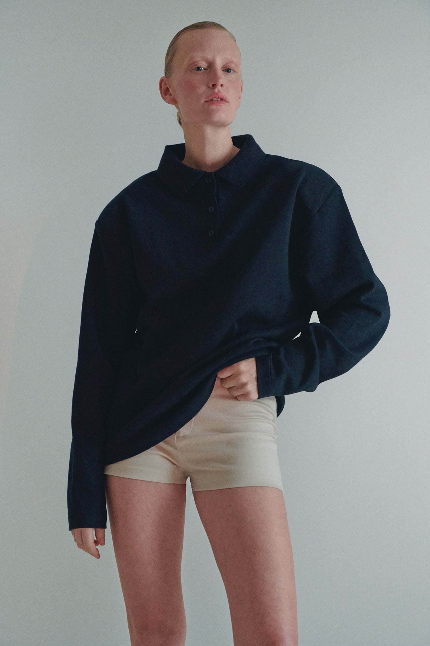 Lacivert Unisex Vatkalı Rahat Kesim Polo Yaka Tişört
